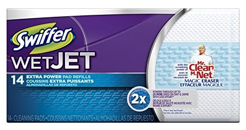 Swiffer 81790 WetJet Refill Pads with Mr. Clean Magic Eraser - Premium Cleaning Pads for Floors - Perfect for Hardwood, Tile & Laminate Floors Cleaning