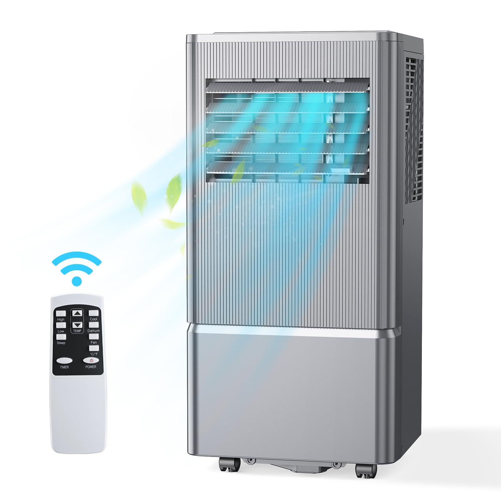 Air Choice 10000 BTU Portable Air Conditioner - Cools Rooms Up to 450 Sq.Ft | 3-in-1 AC Unit with Dehumidifier & Fan | 24H Timer & Remote Control | Includes Window Kit | Metallic Grey | Perfect for Bedrooms, Living Rooms & Home Offices