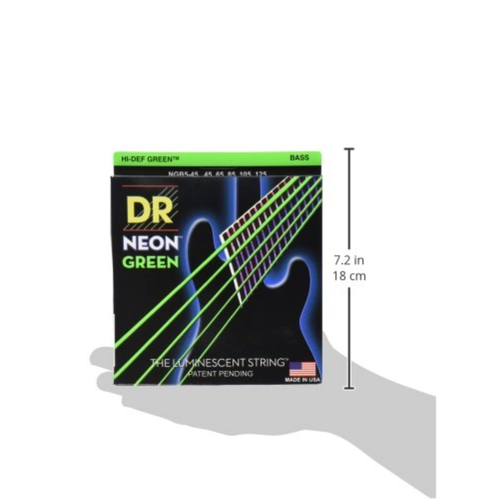 DR Strings NGB5-45 Hi-Def Neon Green K3 Coated Bass Guitar Strings - .045-.125 Medium 5-String Set for Rock, Metal & Studio Recording | Long-Lasting Bright Tone & Enhanced Durability