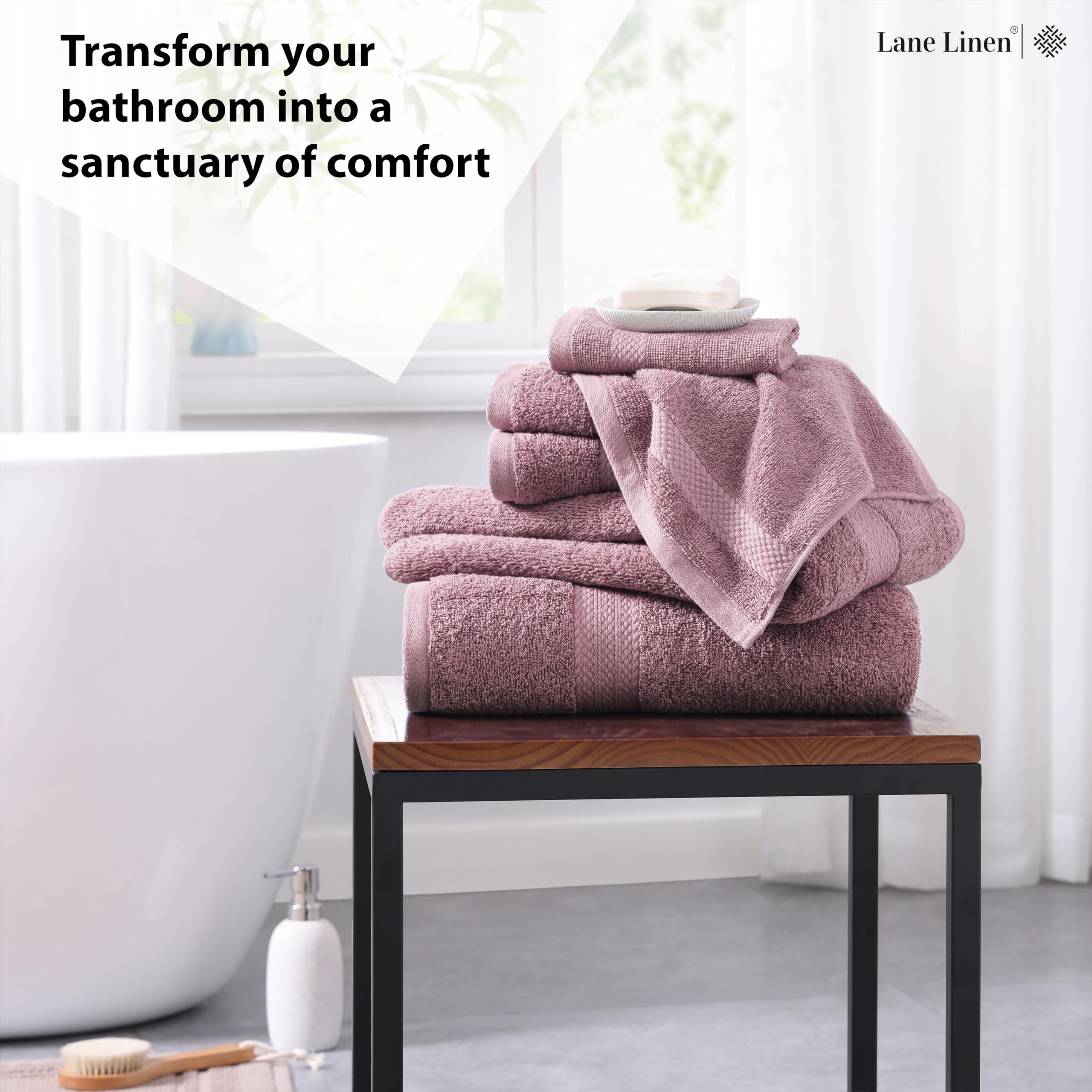 Premium 6-Piece Bath Towel Set - 100% Cotton Extra Large Hotel Quality Towels (2 Bath, 2 Hand, 2 Washcloths) - Soft & Absorbent for Spa, Bathroom & Luxury Home Use - Wishful Mauve