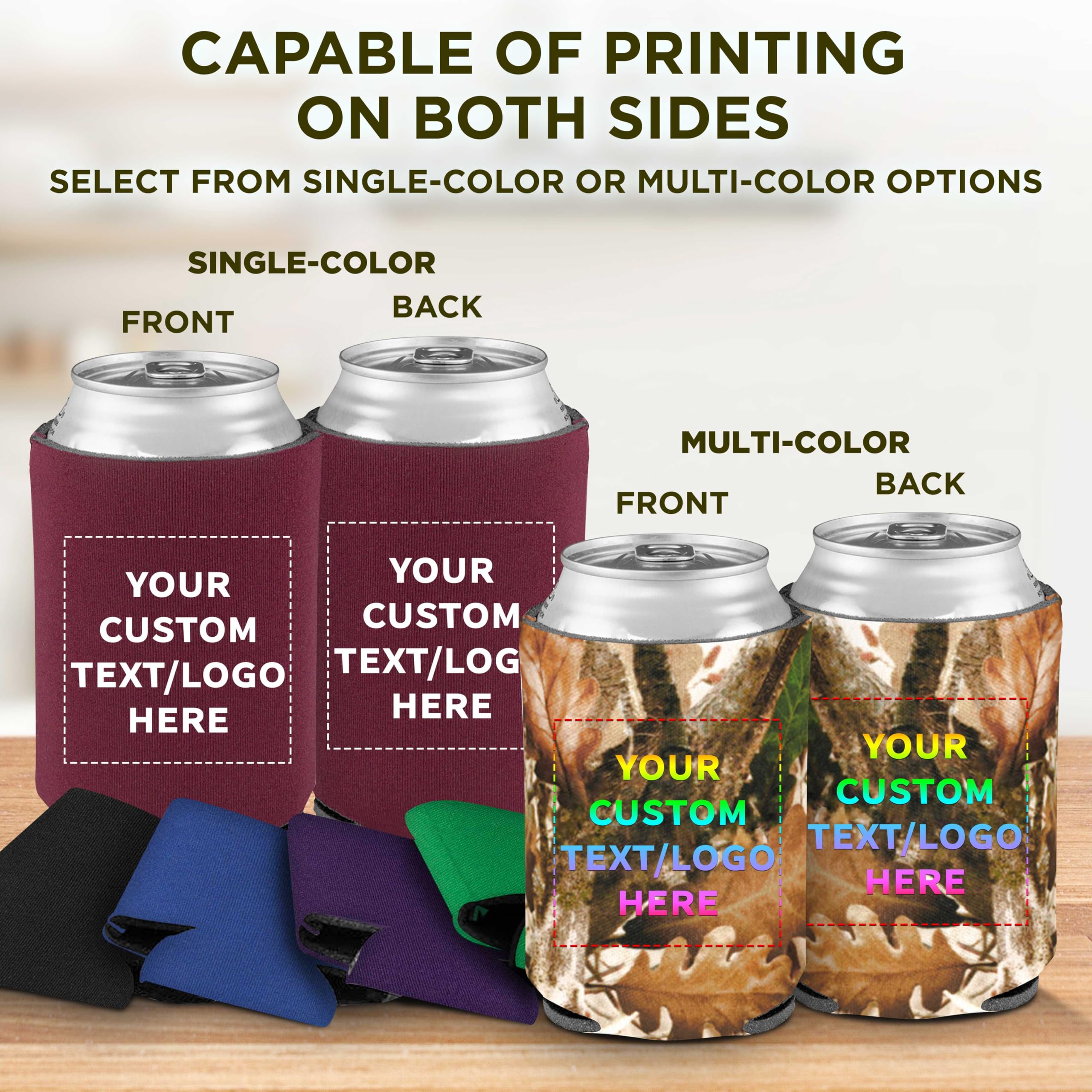 100-Pack Custom Assorted Collapsible Can Coolers - Bulk Personalized Beer & Soda Sleeves - Keep Drinks Cold for Hours - Perfect for Parties, BBQs, Tailgating & Outdoor Events
