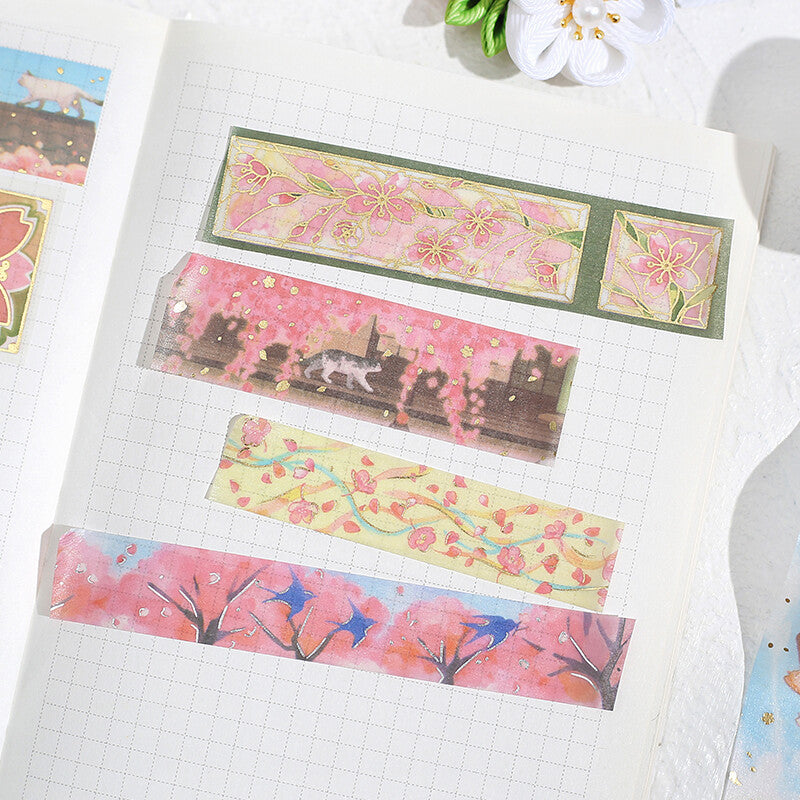 Cherry Blossom Washi Tape - Floral Decorative Paper Tape for Scrapbooking, Journaling, DIY Crafts, Gift Wrapping & Home Decor - Japanese Style Pink Sakura Design