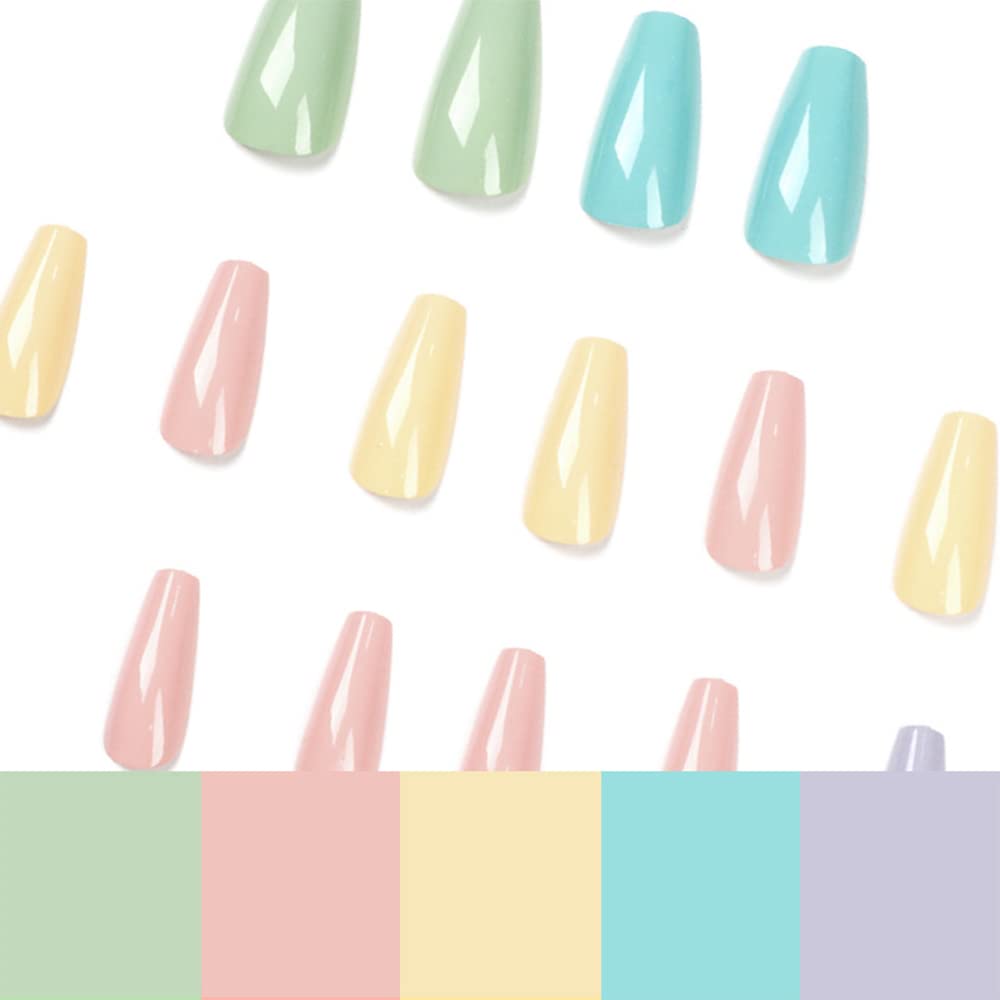 Medium Press On Nails - Glossy Solid Color Coffin Fake Nails for Women - Full Cover Acrylic False Nails Kit with Glue (24PCS) - Perfect for Parties, Weddings, and Everyday Wear