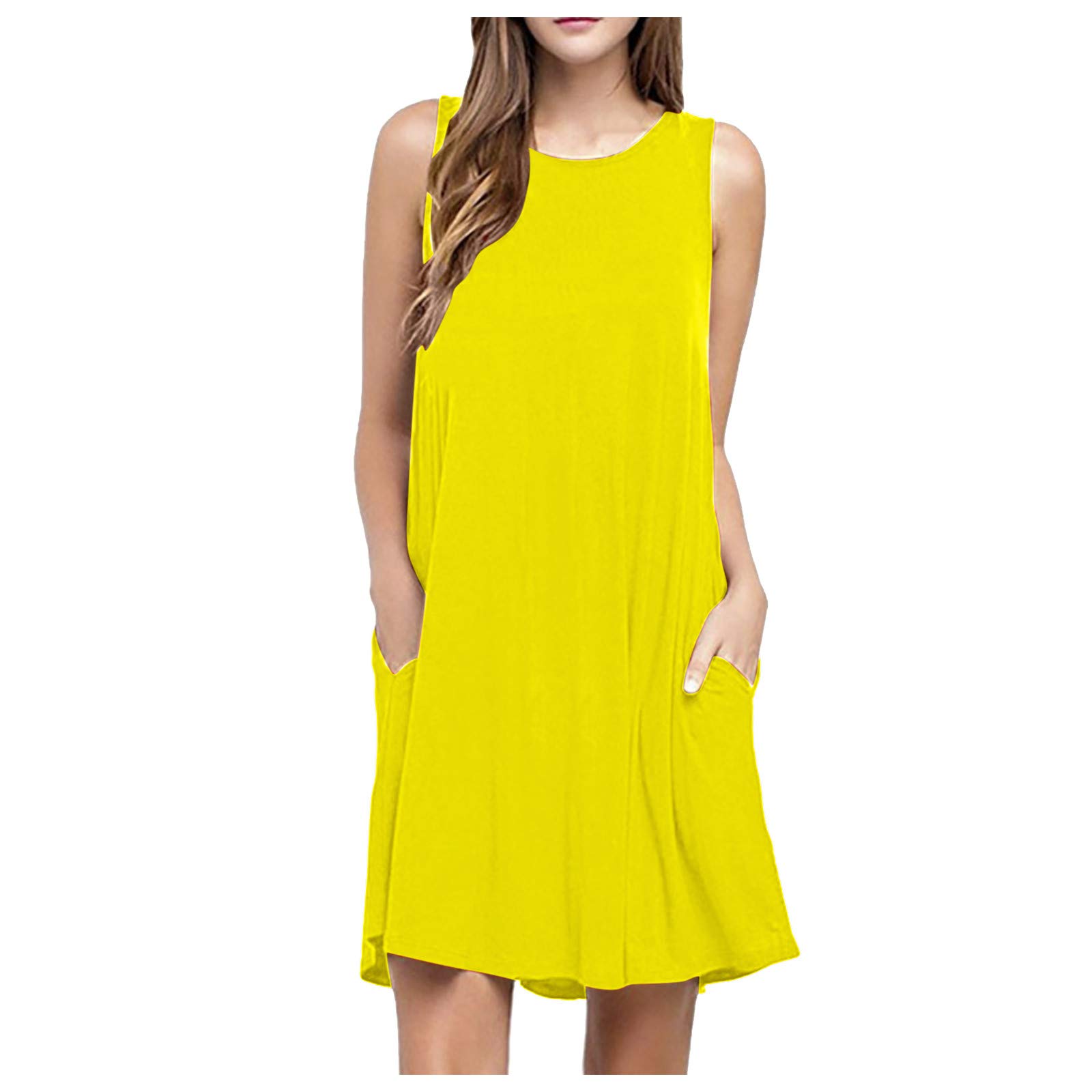 Women's Summer Sleeveless A-Line Beach Sundress - Casual Loose Tank Dress with Pockets | Perfect for Vacation, Beach Outings & Everyday Wear