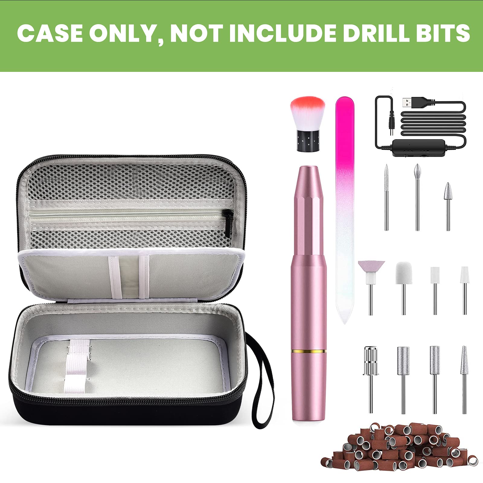 Electric Nail Drill Kit with Case & Bits Holder - Portable Manicure Organizer for Salon & Home Use