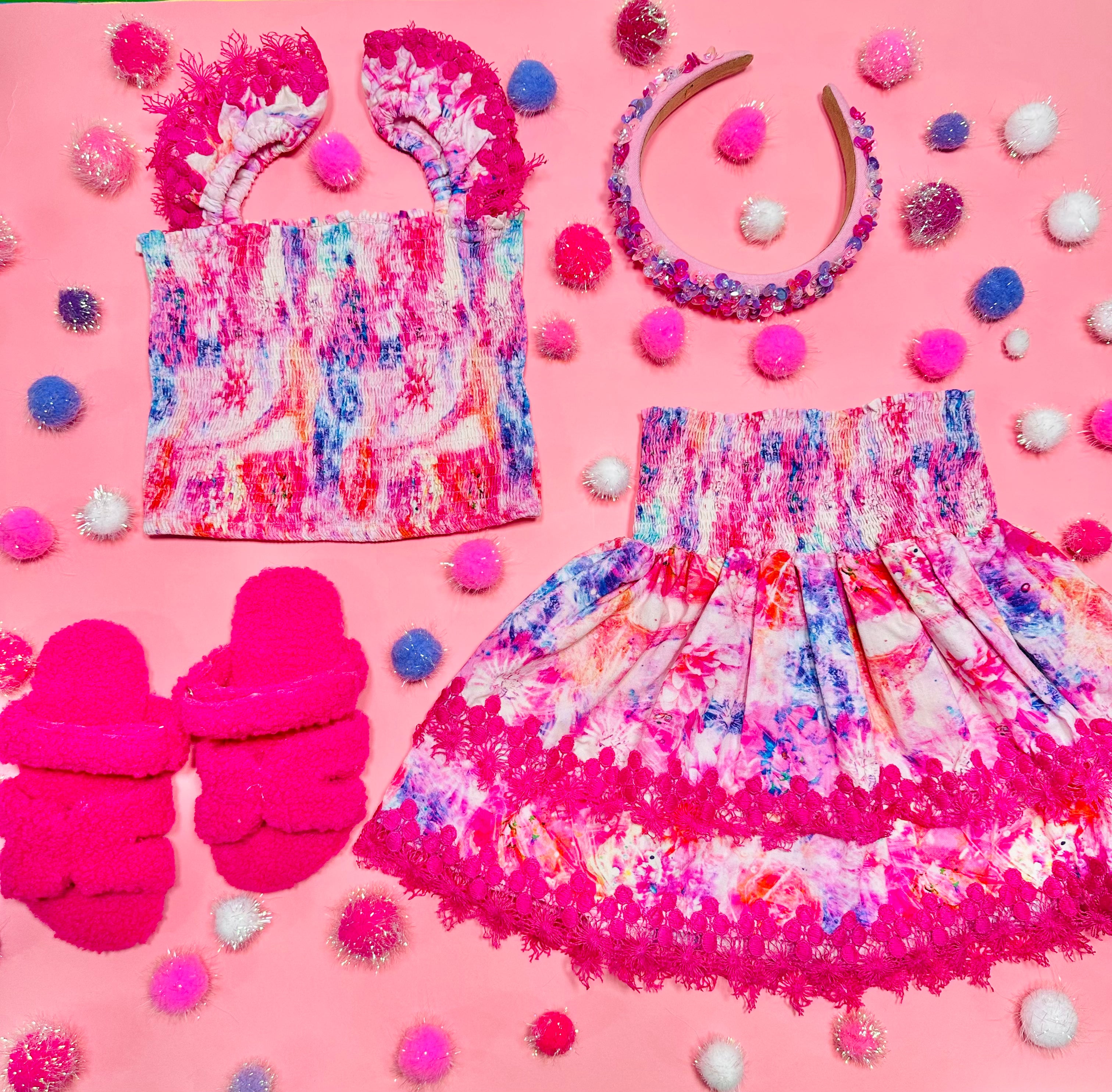 MARIEL COSMIC PETALS Smocked Top & Ruffle Skirt Set - Boho Floral Print Women's Outfit for Summer, Beach, and Casual Wear