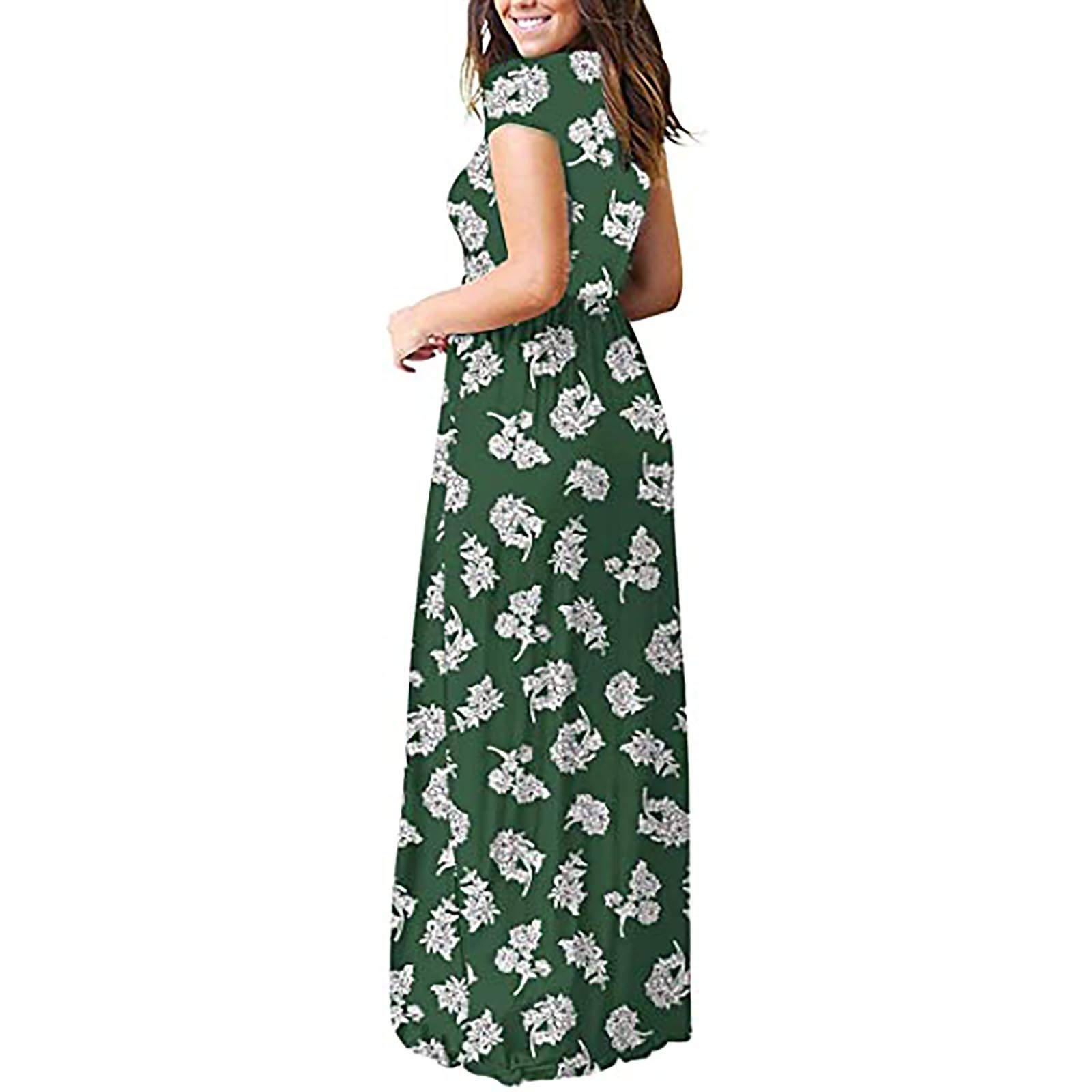 2022 Women's Fashion O-Neck Gradient Print Short Sleeve Spaghetti Strap Maxi Dress - Summer Beach Party, Wedding Guest & Casual Wear
