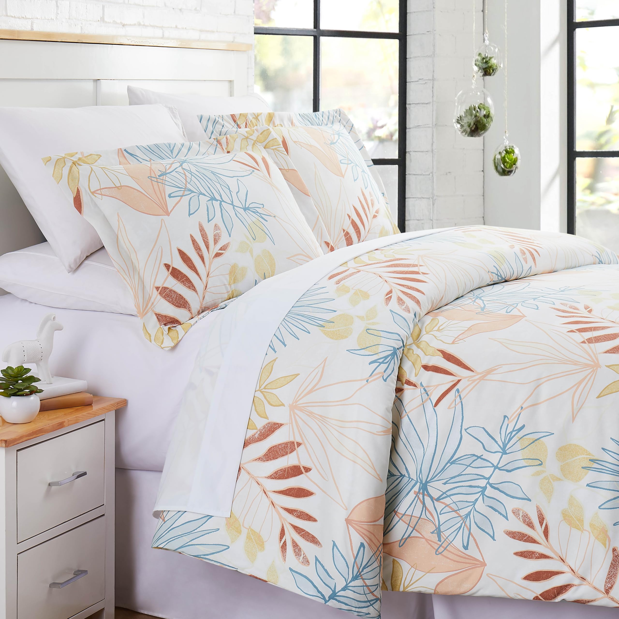 SouthShore FINE LIVING Tropic Leaf Collection - Premium Soft Wrinkle & Stain Resistant King/California King Duvet Cover Set | Luxury Bedding for Tropical & Coastal Bedroom Decor