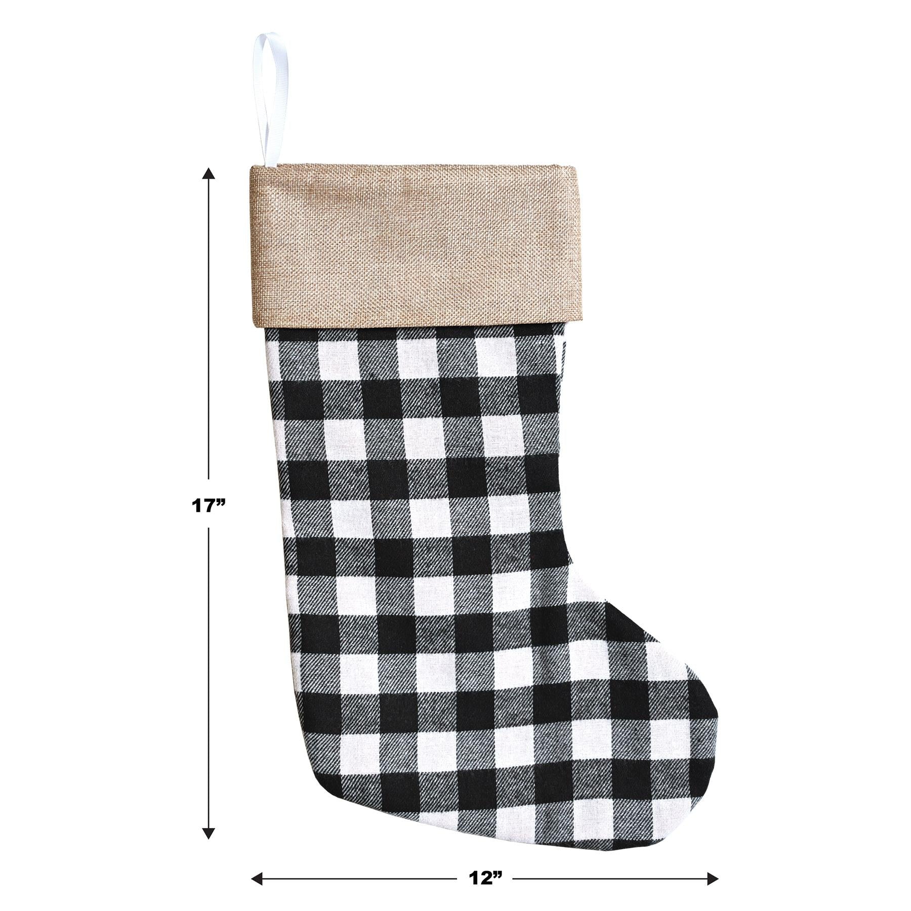 12 Pack Beistle Christmas Black and White Plaid Stockings - Classic Holiday Decor for Fireplace Mantel, Tree, and Festive Home Decorating