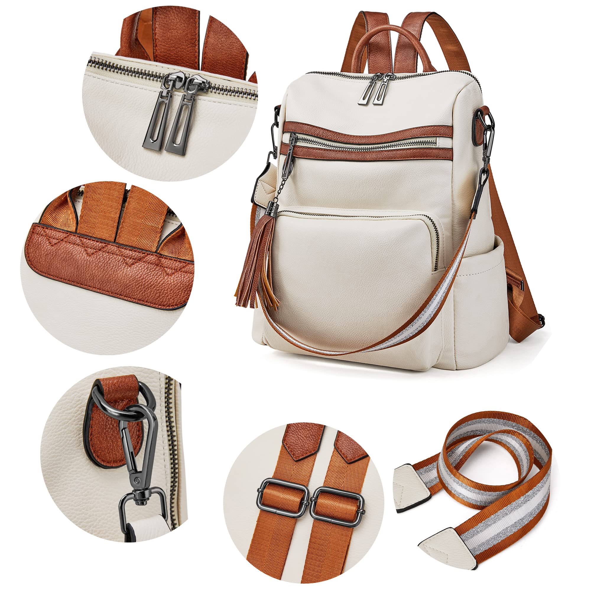 OPAGE Genuine Leather Backpack Purse for Women - Stylish Tassel Shoulder Bag, Large Designer Travel Backpack for Work, School & Daily Use