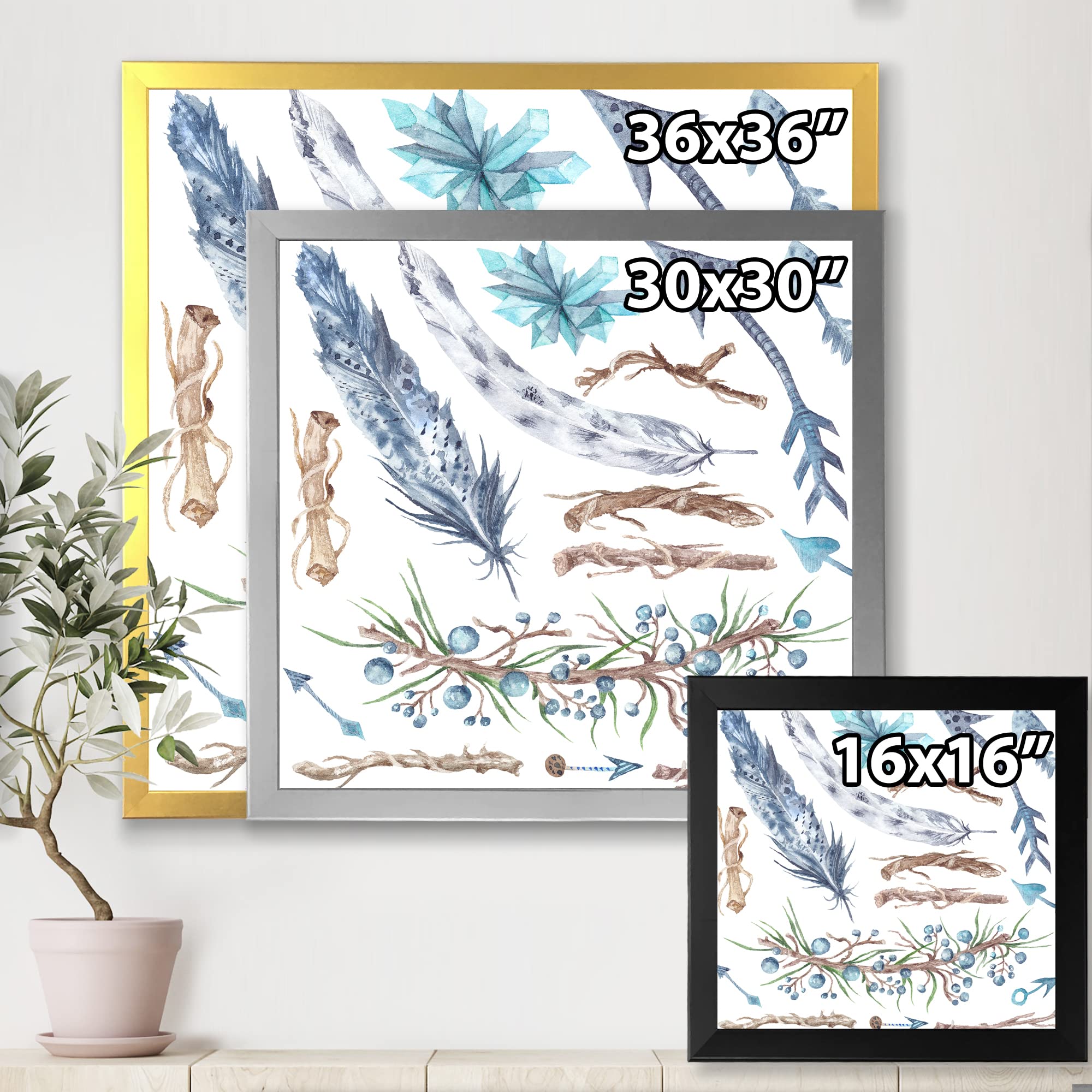 DesignQ Tribal Forest Bohemian Eclectic Framed Wall Art - Handmade Home Decor for Living Room, Bedroom & Office