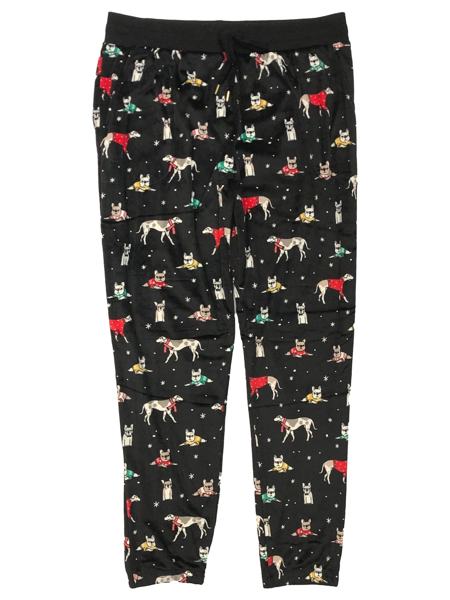 Secret Treasures Women's Soft Velour Jogger Pants with Dog & Scarf Print - Black Sleepwear Lounge Pants for Women (Medium 8-10) - Cozy Home Wear, Sleep Pajamas & Relaxing Outfits