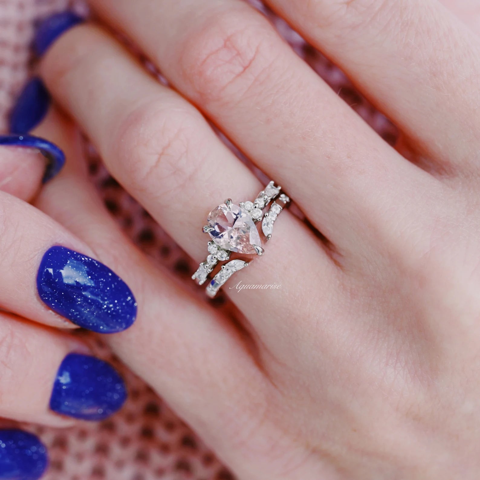 Elegant Teardrop Morganite Couples Ring - 925 Sterling Silver Matching Wedding Bands for Her & Him - Perfect for Anniversaries, Engagements & Romantic Gifts