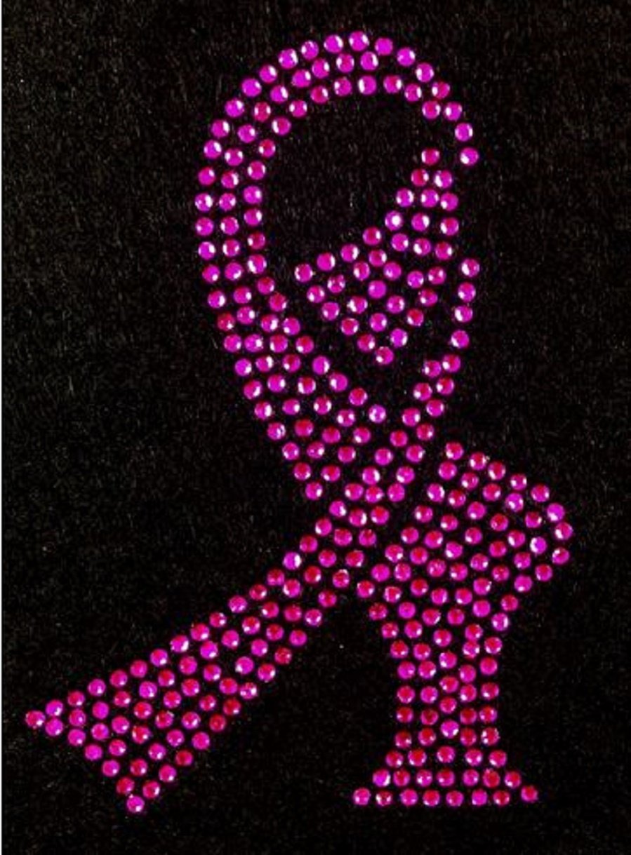 Pink Ribbon Breast Cancer Awareness Rhinestone Iron-On Transfer - Large Size for T-Shirts, Jackets & DIY Apparel Projects