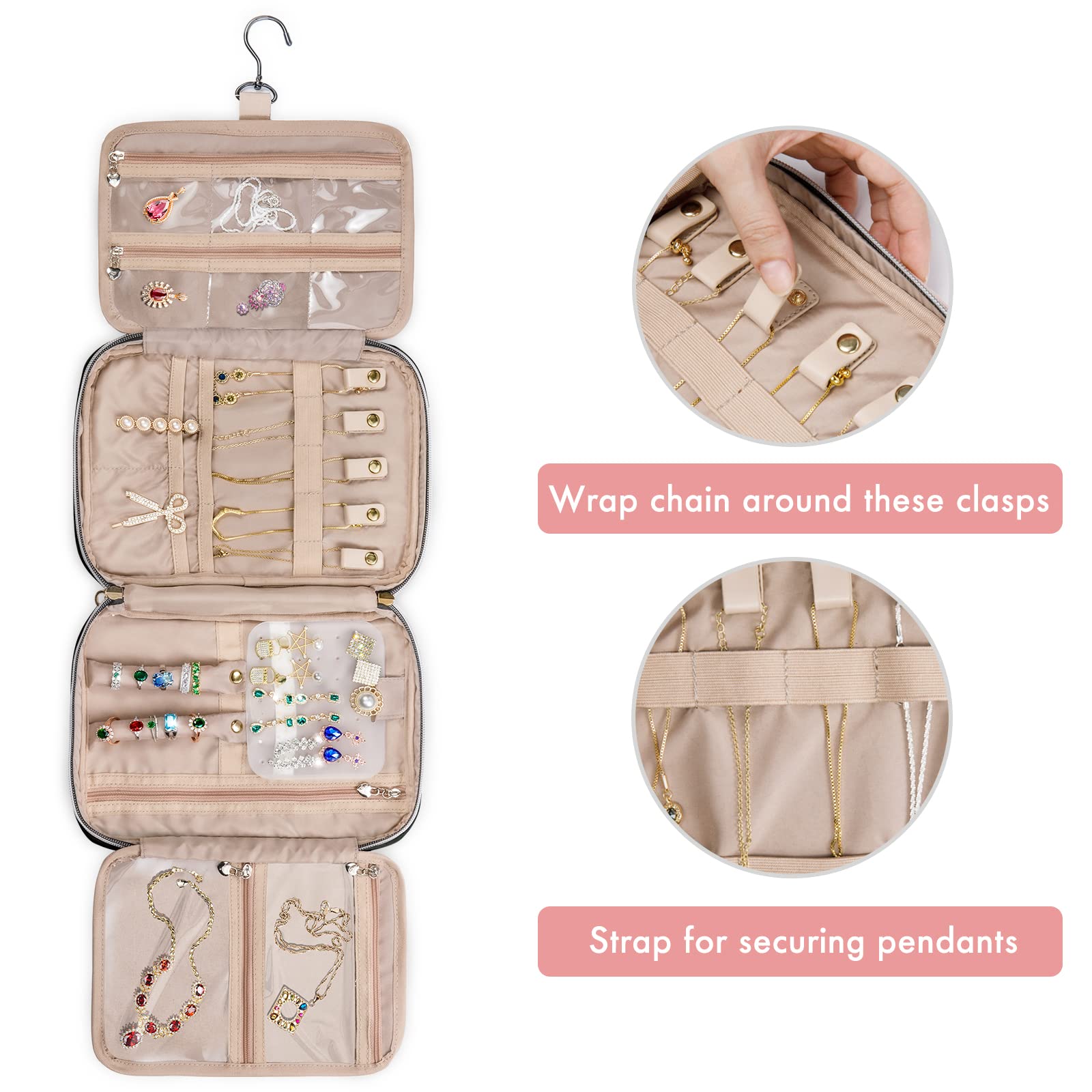 SFYBYHEART Large Capacity Travel Jewelry Organizer Case for Women - Tangle-Free Storage for Earrings, Necklaces & Rings - Perfect Jewelry Travel Bag for Vacations, Business Trips & Daily Use - Black