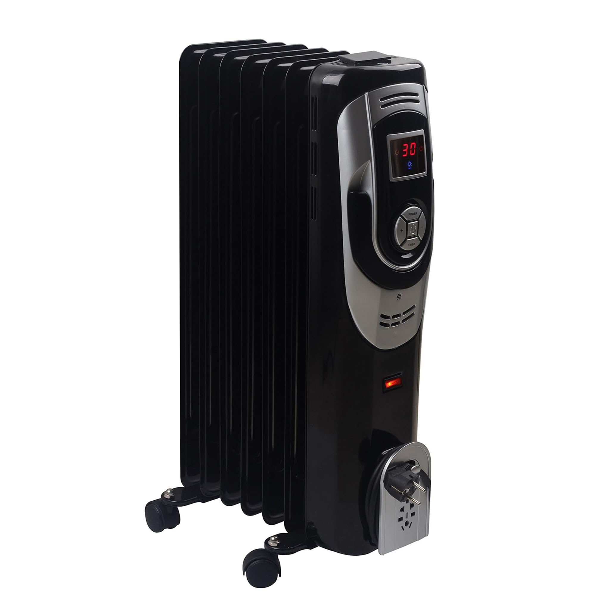 Optimus 7-Fin Oil Filled Radiator with Digital Timer - Energy Efficient Space Heater for Home & Office - Black