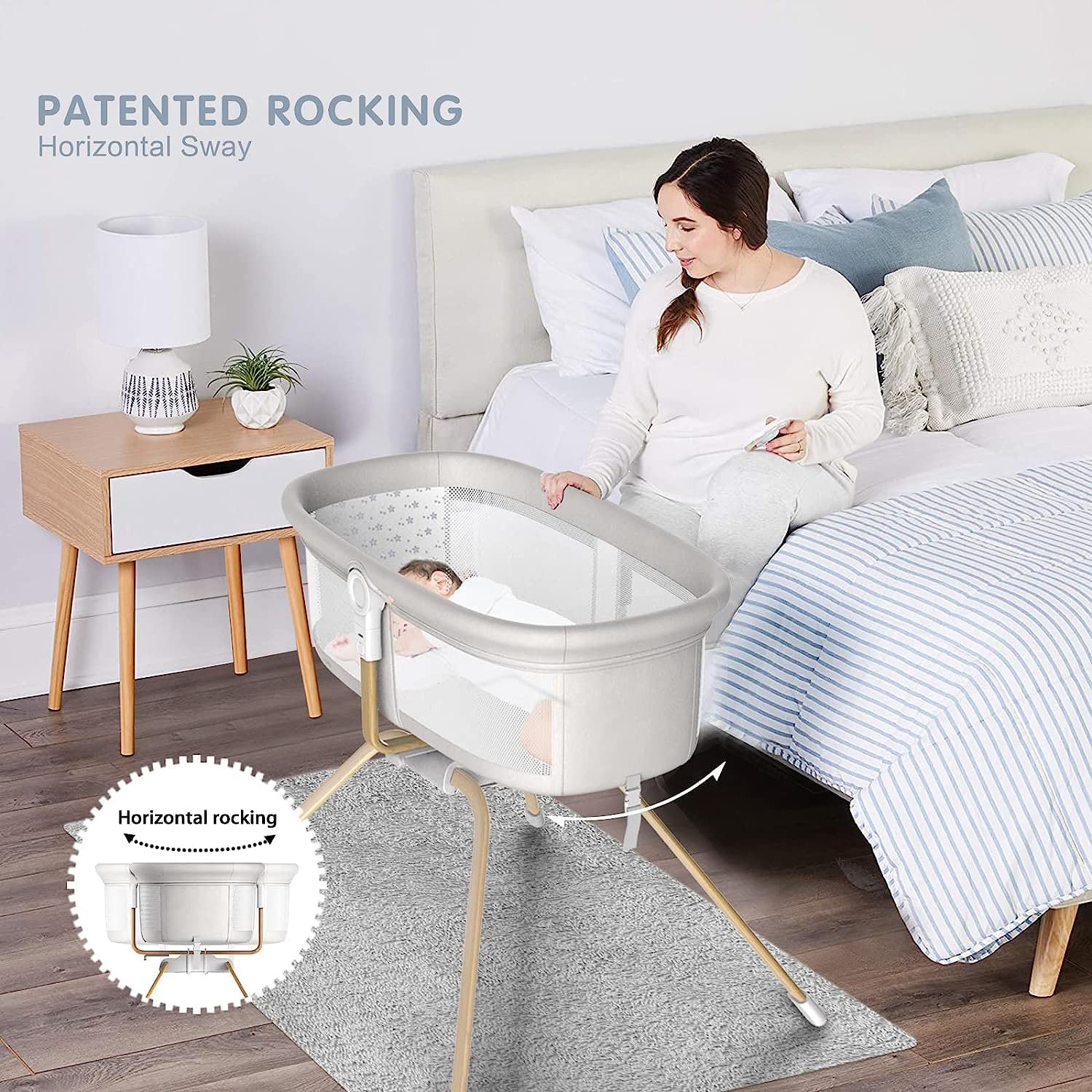 **ANGELBLISS 3-in-1 Rocking Bassinet & Bedside Sleeper – Portable Convertible Travel Crib for Newborns (White) – Perfect for Nursery, Travel & Co-Sleeping**