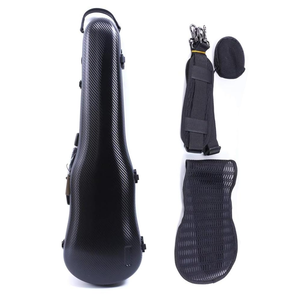 Premium 3/4 & 4/4 Size Carbon Fiber Violin Case - Lightweight Hard Shell with Adjustable Back Straps, Durable Black Violin Box for Professional Musicians & Students - Perfect for Travel, Performances & Storage