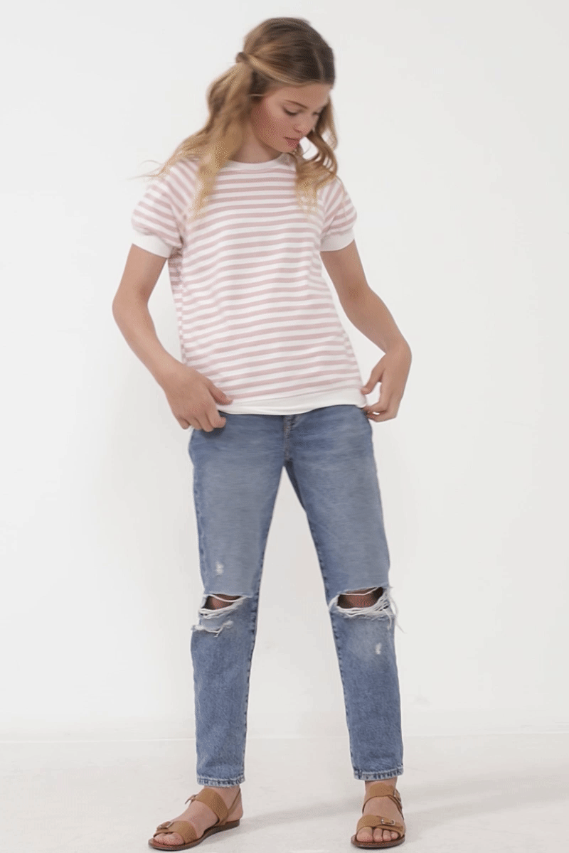Stylish Banded Knit Stripe Raglan Tee for Women | Comfortable Casual Long Sleeve T-Shirt | Perfect for Everyday Wear, Layering & Fall Fashion