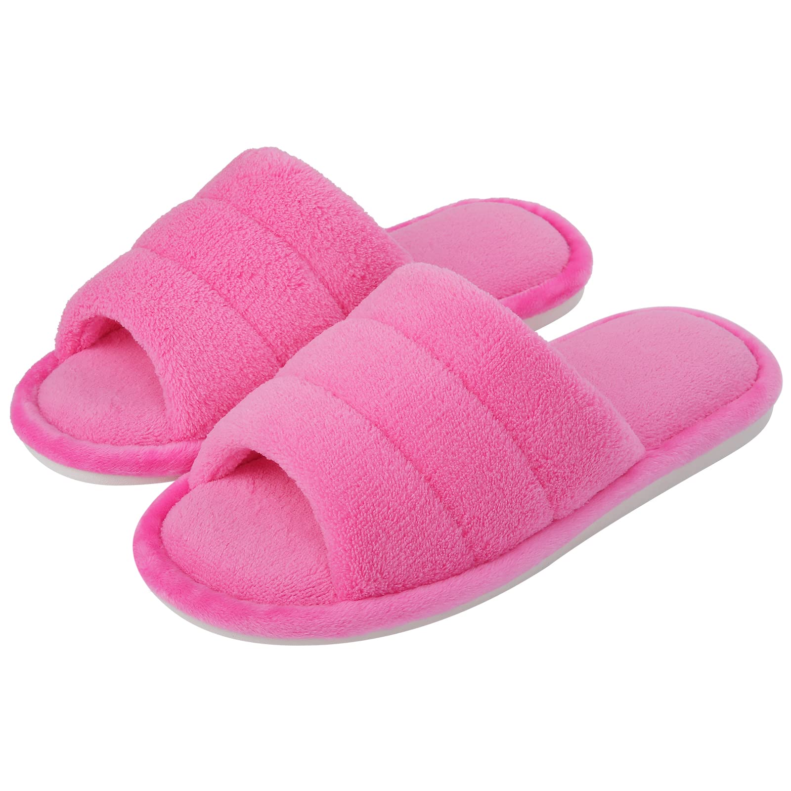 **Shevalues Women's Terry Cloth Open Toe Slippers with Memory Foam - Soft & Comfortable Slip-On House Shoes for Indoor Relaxation, Spa, and Lounging**