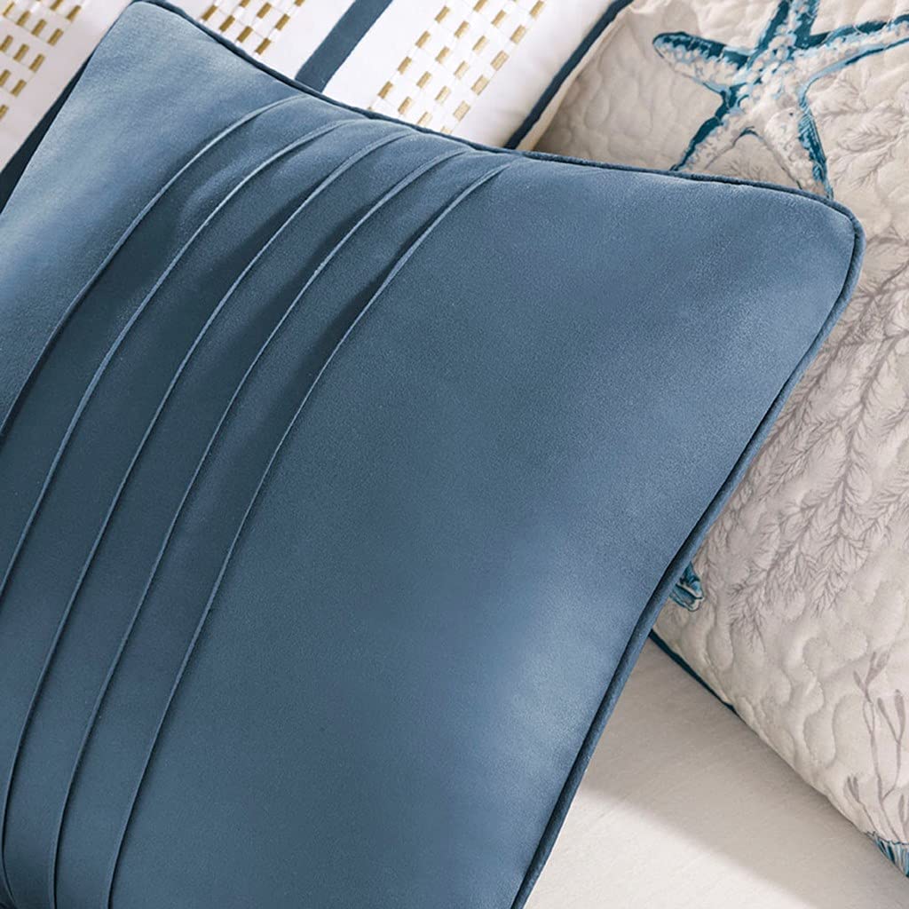 Navy & Beige Seashell Beach House Nautical Full/Queen Quilt Set with Shams & Toss Pillows - 6 Piece Coastal Bedding Collection for Beachfront Homes, Vacation Rentals & Nautical Themed Bedrooms