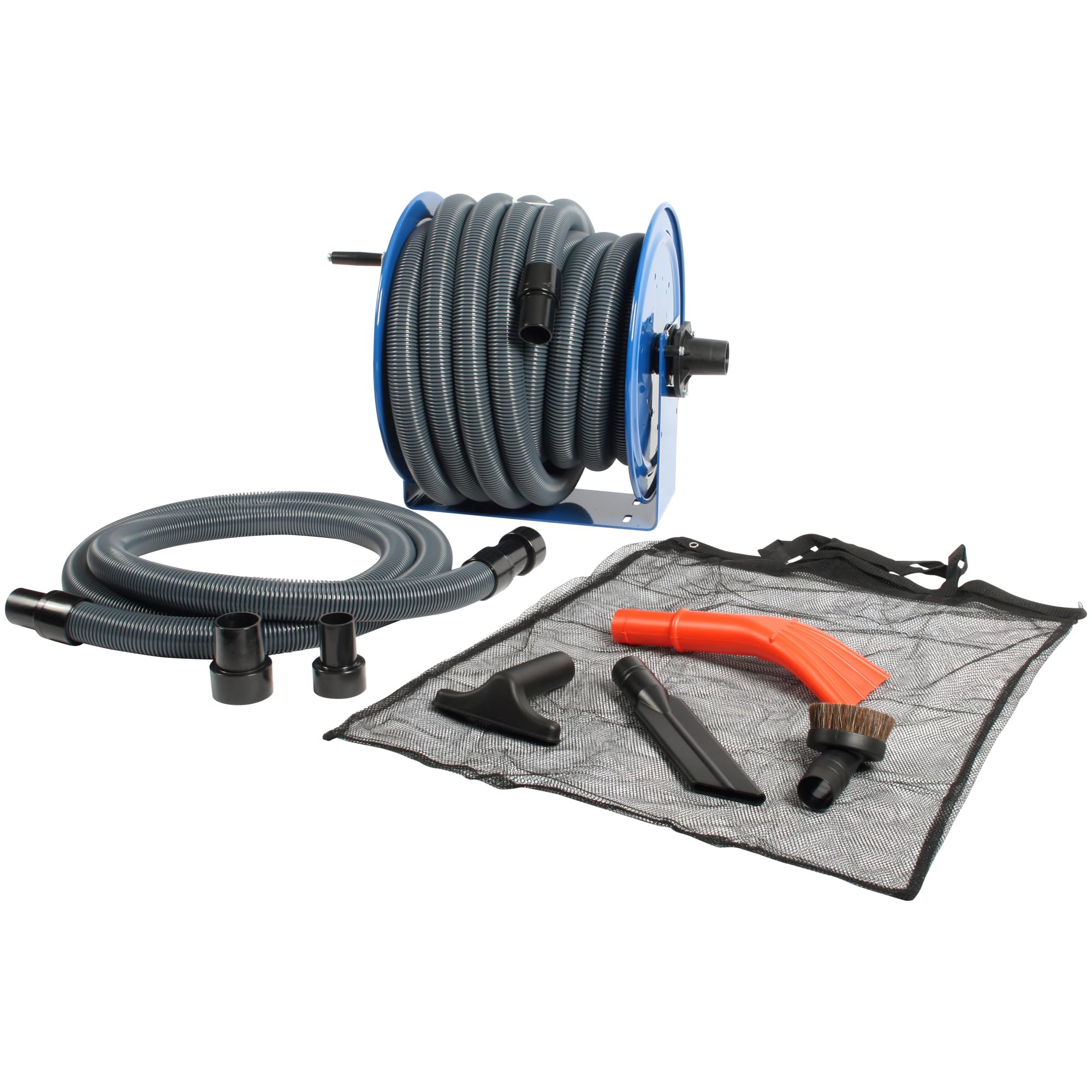 Cen-Tec Systems 96986 Stainless Steel Hose Reel with Wet/Dry Vacuum Attachment Kit - Heavy Duty Gray Vacuum Accessories for Garage, Workshop & Car Cleaning
