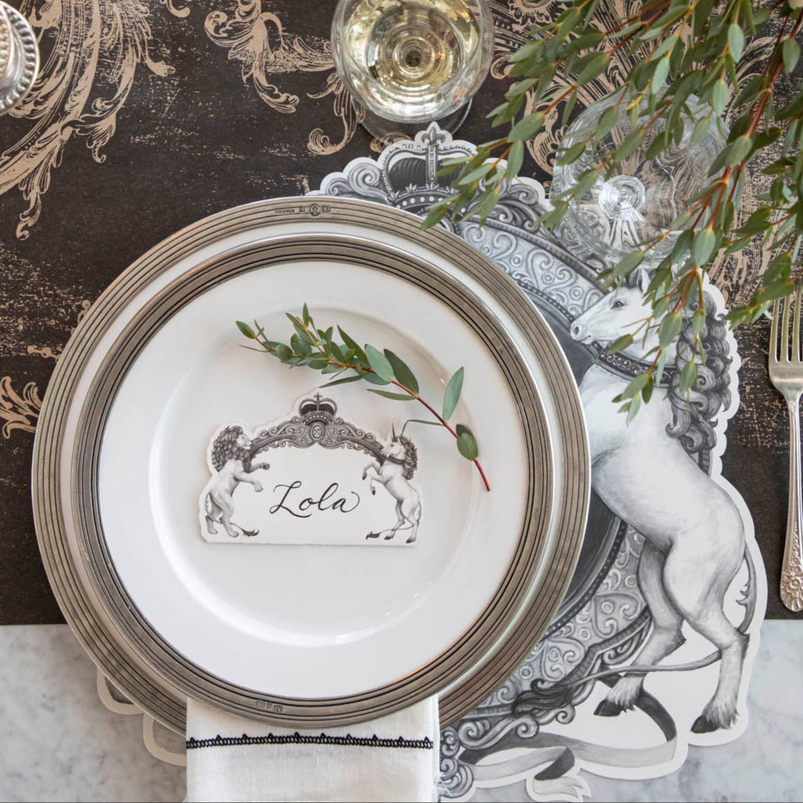 Premium Die-Cut H&C Regal Crest Placemats - Elegant Table Setting for Formal Dining, Holiday Decor & Special Occasions