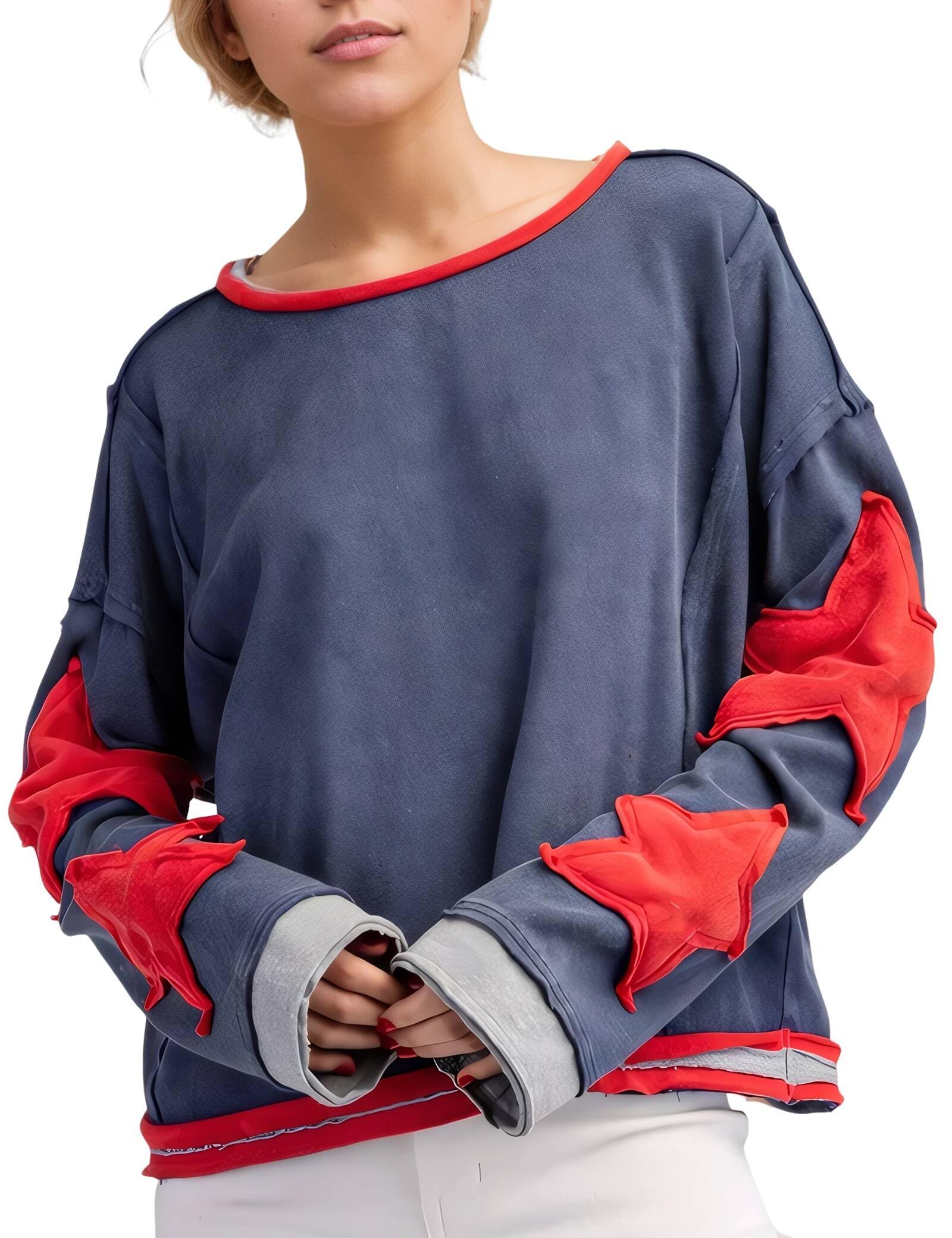 Women's Oversized Cotton Long Sleeve Crewneck Pullover Top - Y2K Grunge Fashion for Spring Summer 2025 - Casual Streetwear, Layering Essential & Festival Outfit