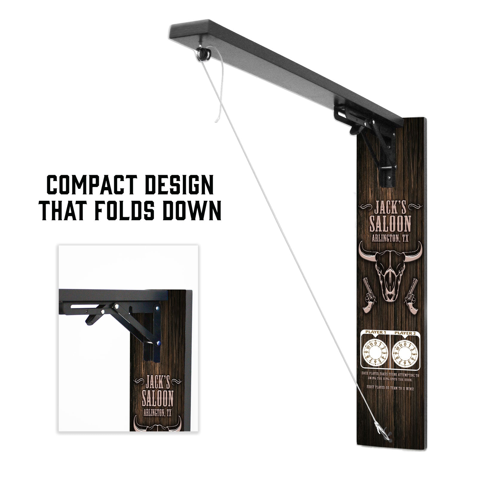 Customizable Wall Mounted Folding Ring Toss Game Set - Western Saloon Style Indoor/Outdoor Party Game for Adults & Kids - Perfect for Backyard, BBQ, Camping & Pub Decor