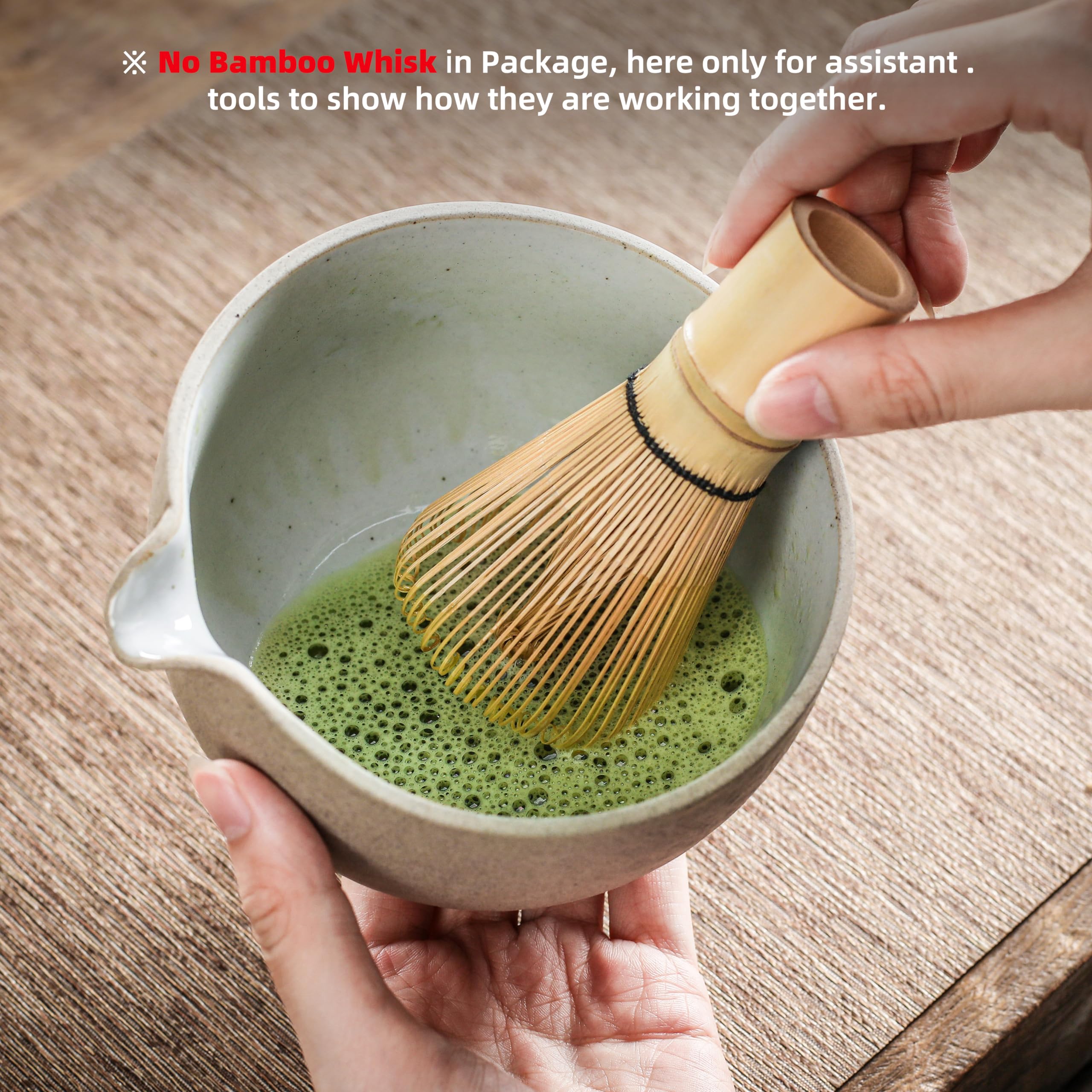 Premium Matcha Bowl Set - 2 Pcs 18oz Ceramic Matcha Chawan with Spout & Whisk Holder - Grey Japanese Tea Cup with Stand - Perfect for Green Tea Mixing & Traditional Tea Ceremonies - Ideal Gift for Matcha Lovers & Tea Enthusiasts