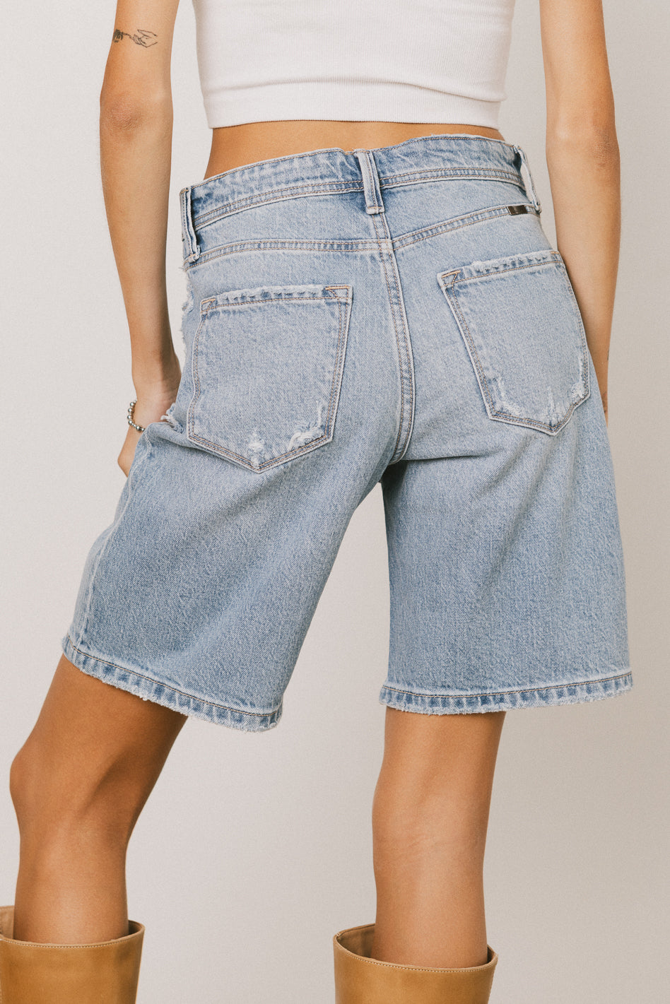 Lillian Distressed Denim Shorts for Women - High Waisted Ripped Jeans Shorts with Stretch | Perfect for Summer, Beach, and Casual Outfits