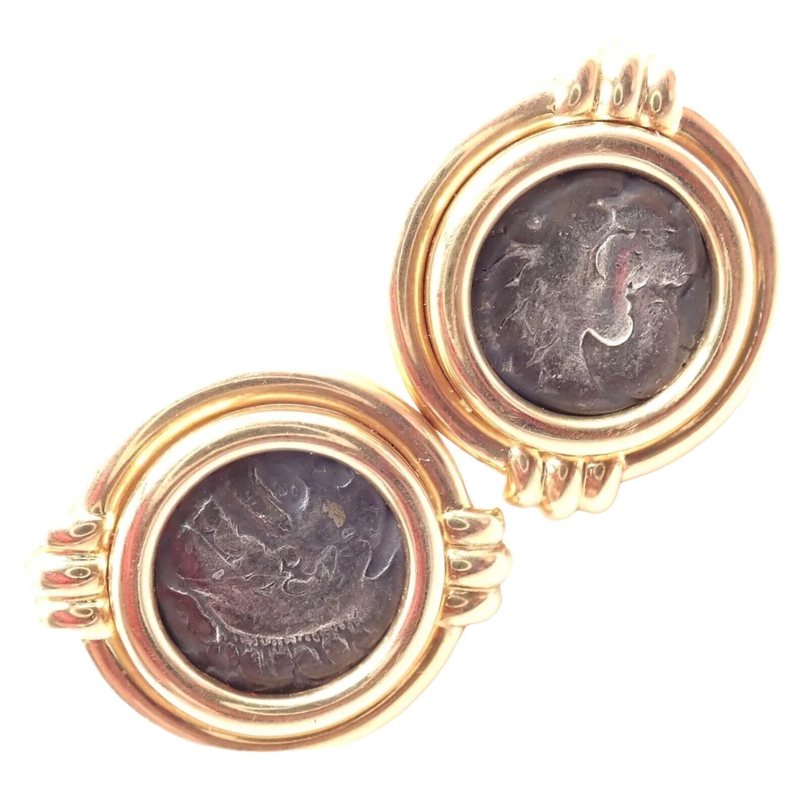 Vintage Bulgari Bvlgari 18k Yellow Gold Alexander The Great Coin Moneta Earrings - Luxury Collectible Jewelry for Special Occasions & Gifts
