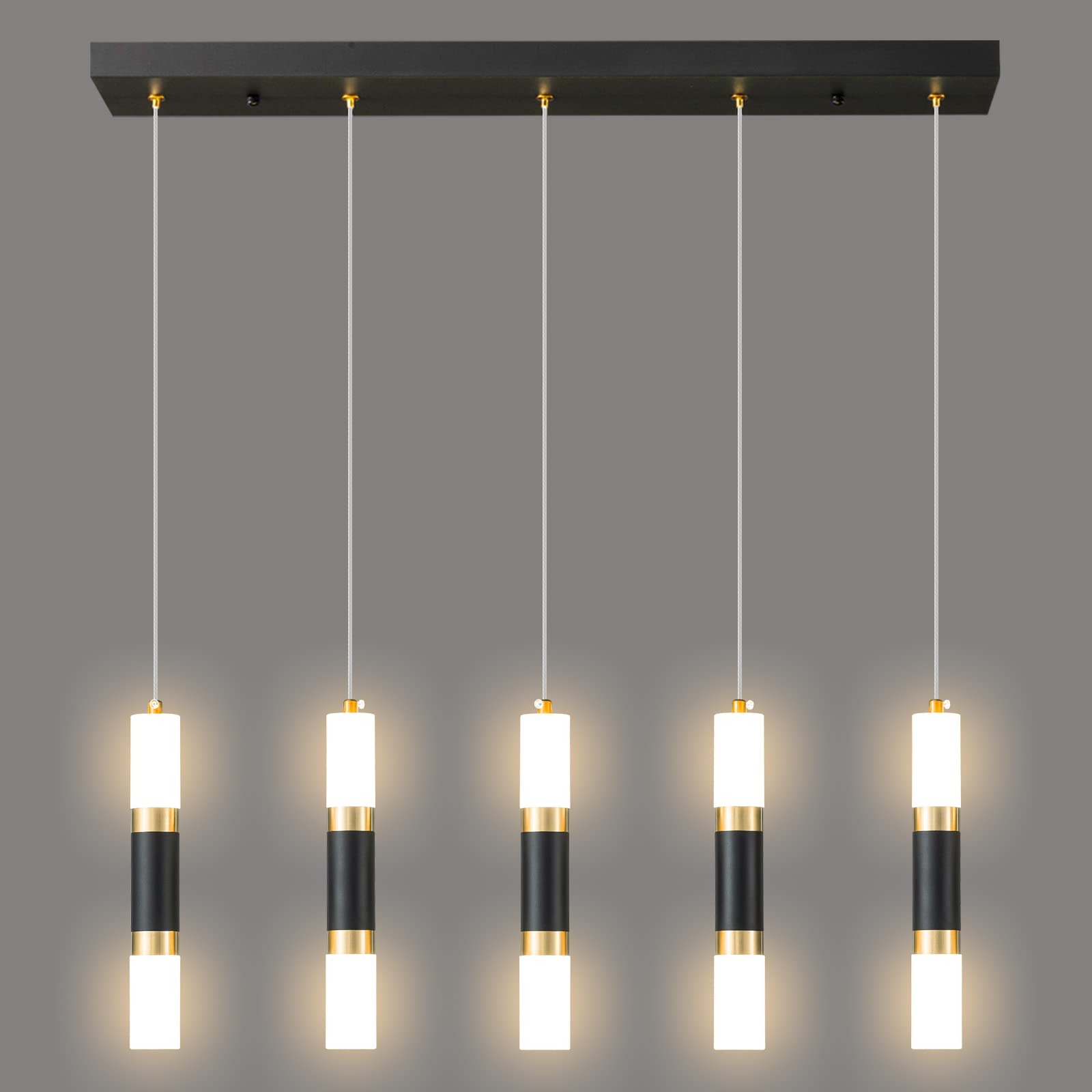LIANGMH 5-Light Modern Kitchen Island Pendant Light - Dimmable LED Chandelier in Black & Gold for Dining Room & Kitchen Decor | Perfect for Farmhouse, Contemporary & Industrial Style Homes