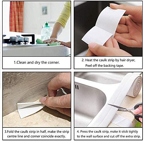 ATHA PVC Self-Adhesive Caulk Strip - Waterproof Wall Seal Tape for Kitchen Countertops, Sink, Bathroom, Toilet & Bathtub Floor/Wall Edge Protection (3.2M, White) | Easy Installation for Home Renovation & Waterproofing Projects