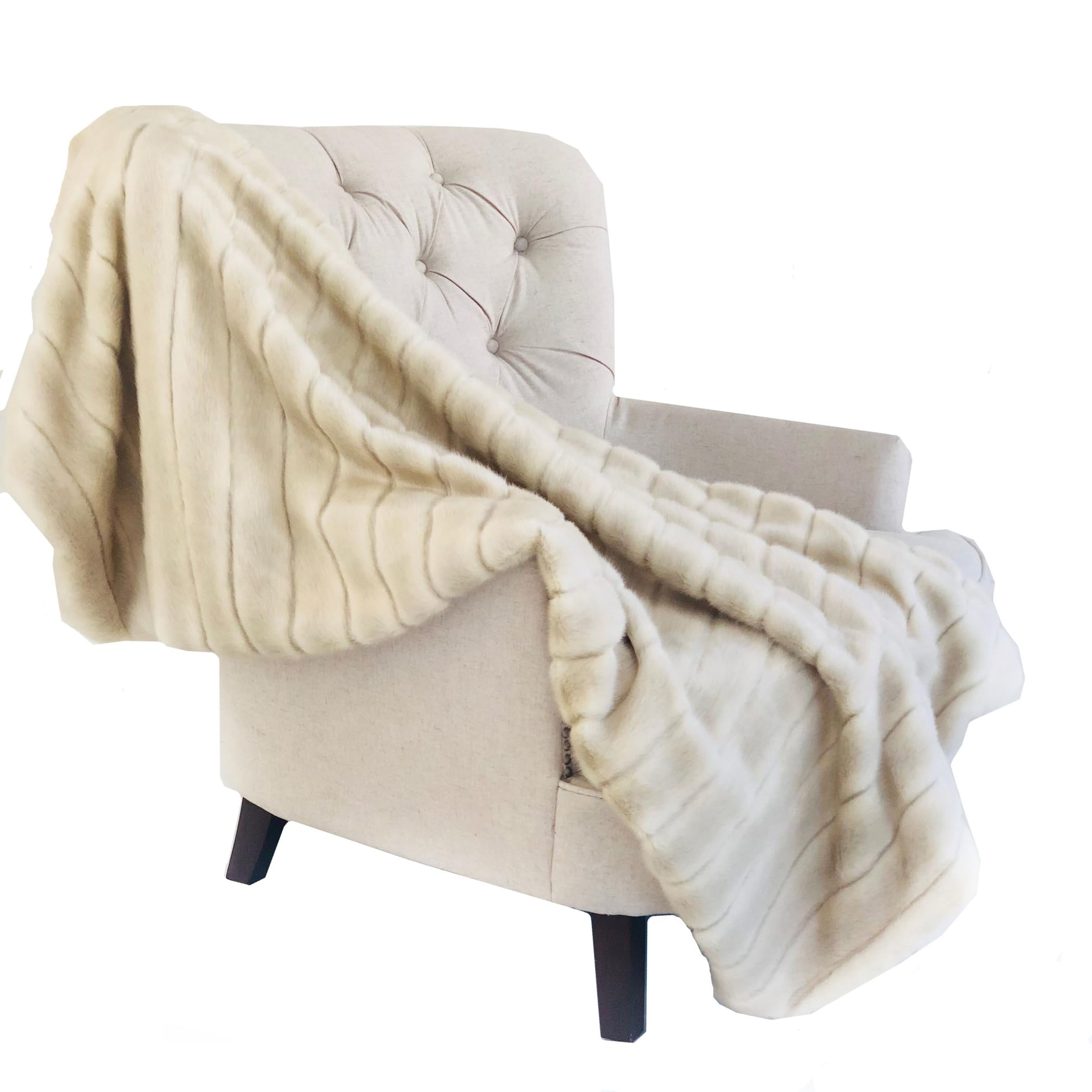 Plutus Faux Fur Ivory Luxury King Size Throw Blanket 114
