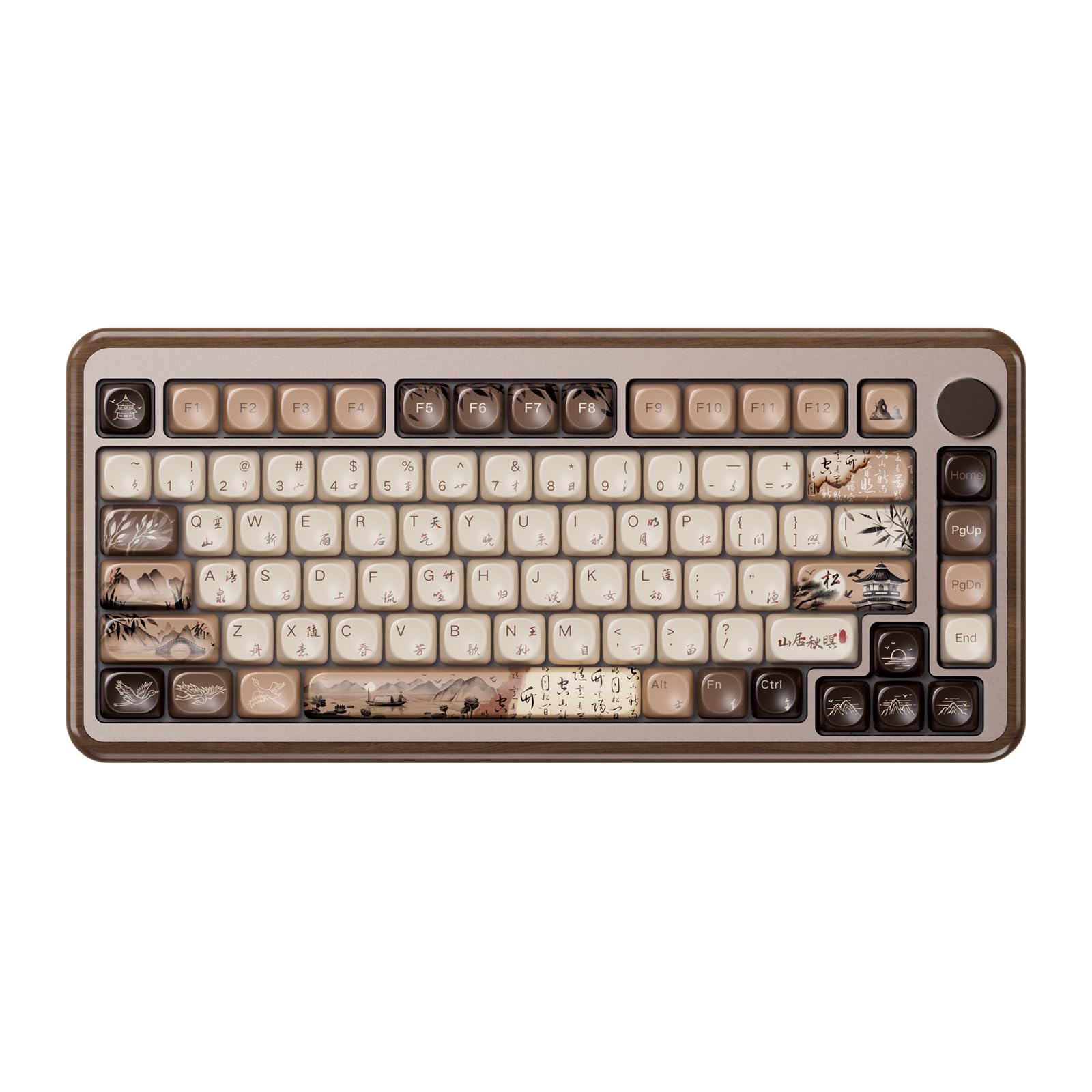 Akko MU02 75% Wireless Mechanical Keyboard - Walnut Wooden Case, RGB Backlit, Hot-Swappable with PBT Dye-Sub Keycaps (2.4G/Bluetooth/Wired) for Mac & Windows - Perfect for Gaming, Office Work & Typing (Mountain Seclusion, Rosewood Switch)