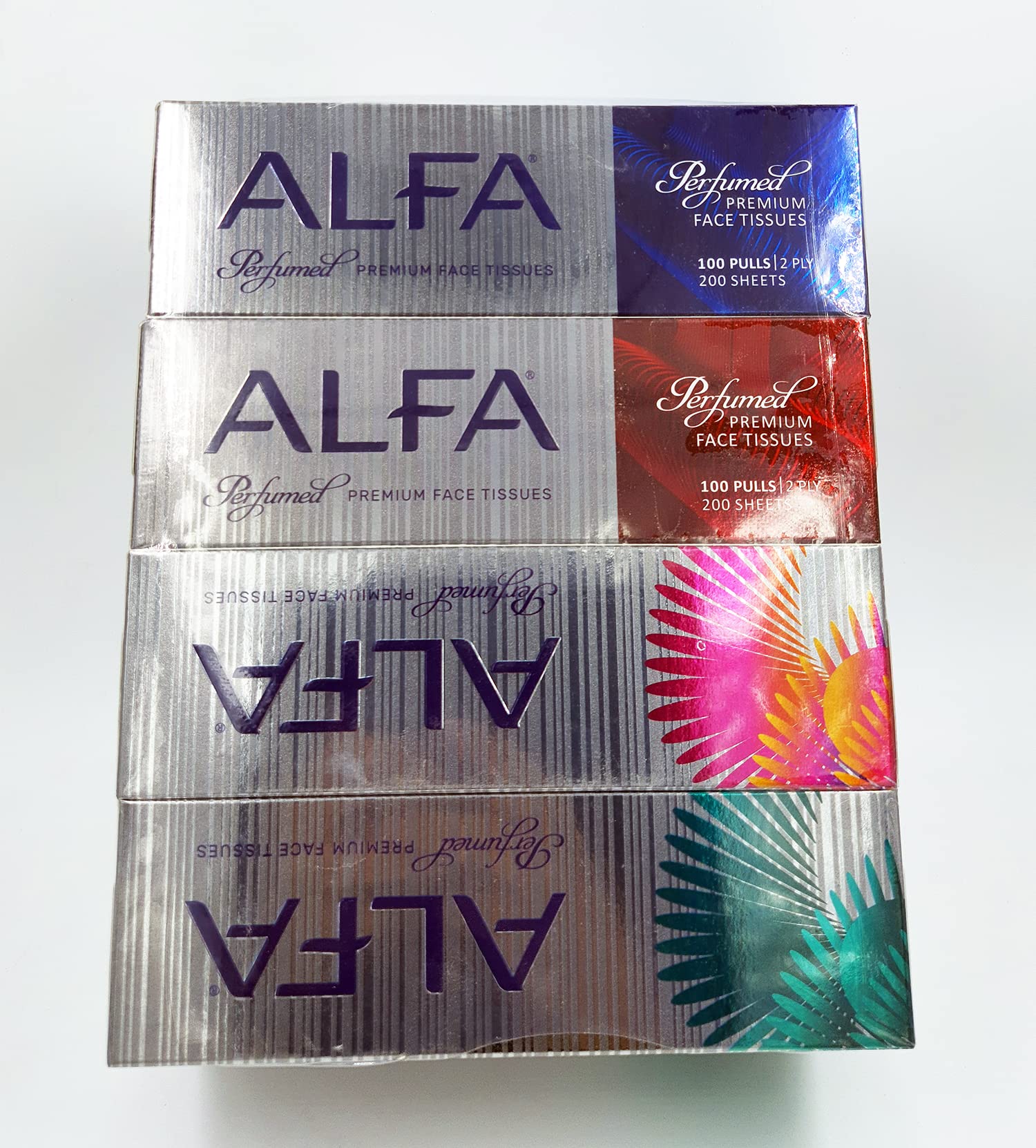 ALFA 2-Ply Scented Soft Facial Tissues - 4 Flat Boxes, 100 Pulls & 200 Sheets per Box (Pack of 4) | Gentle on Skin, Perfect for Home, Office, Travel & Daily Use