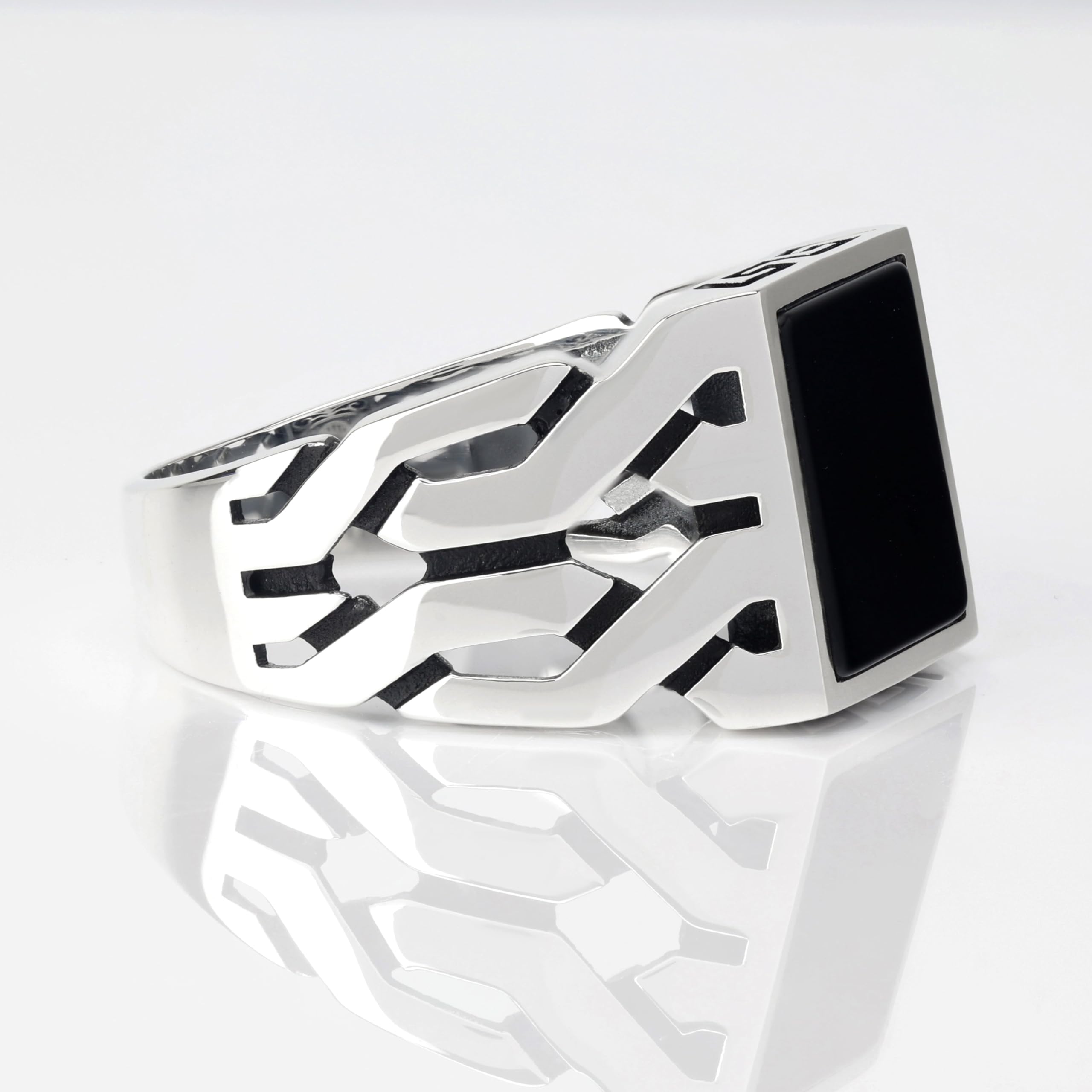 Men's Sterling Silver Cuban Link Ring with Black Onyx Stone - Durable 925 Silver Jewelry for Men - Perfect for Gifts, Weddings & Everyday Wear