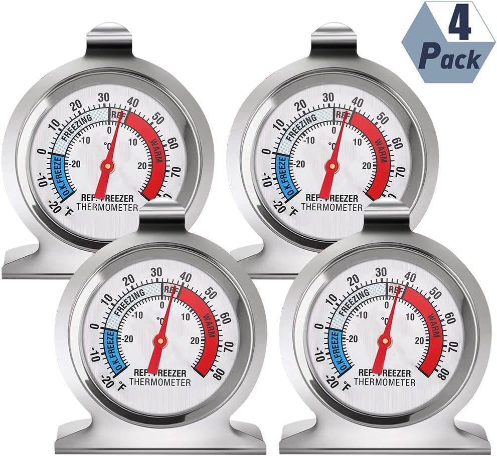Fuyamp 4-Pack Large Dial Refrigerator Freezer Thermometer - Accurate Temperature Monitor for Fridge, Cooler & Freezer - Perfect for Home Kitchen, Restaurant & Food Storage Safety