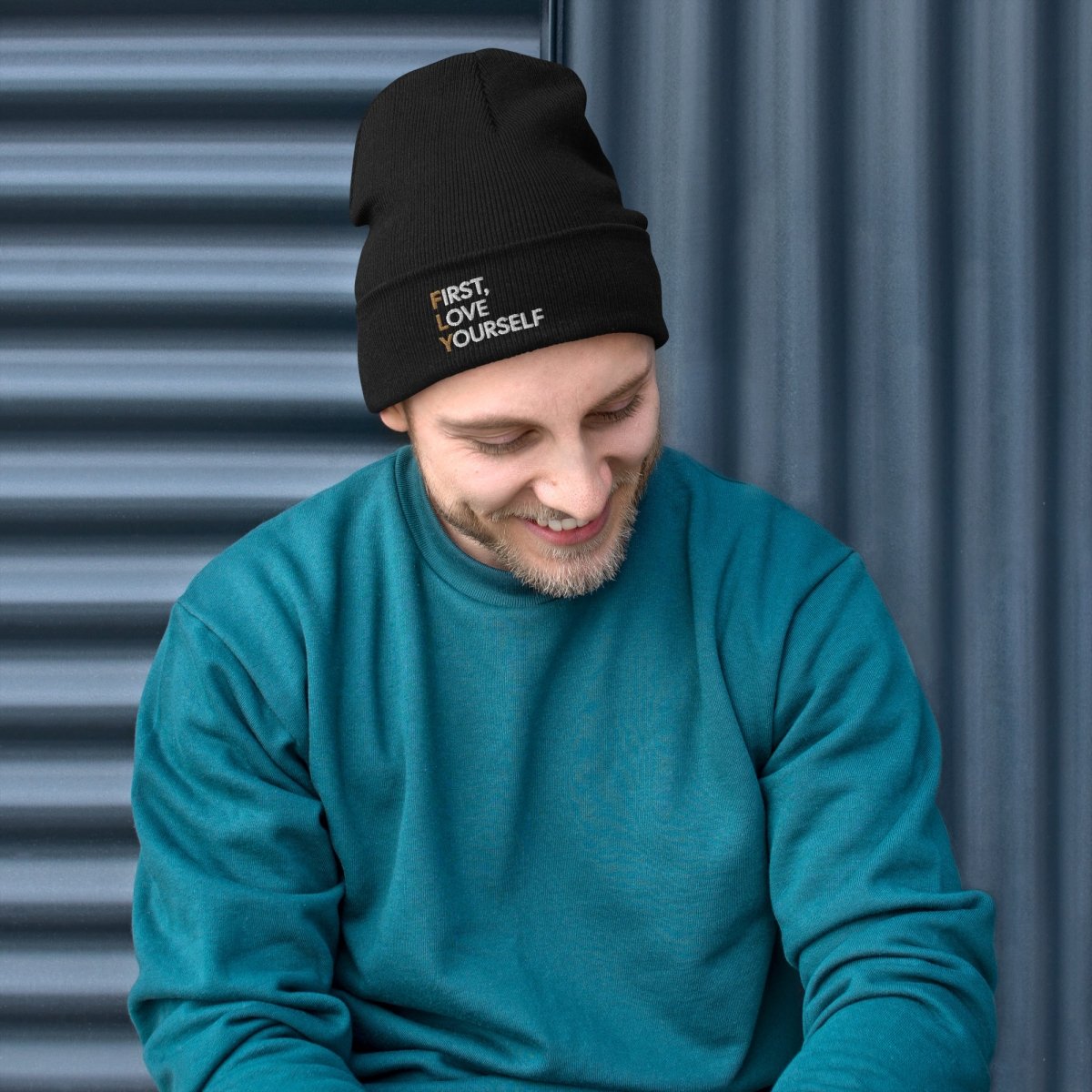 First, Love Yourself Embroidered Beanie Hat - Cute Winter Knit Cap with Inspirational Embroidery - Perfect for Cold Weather, Outdoor Activities & Casual Streetwear Fashion