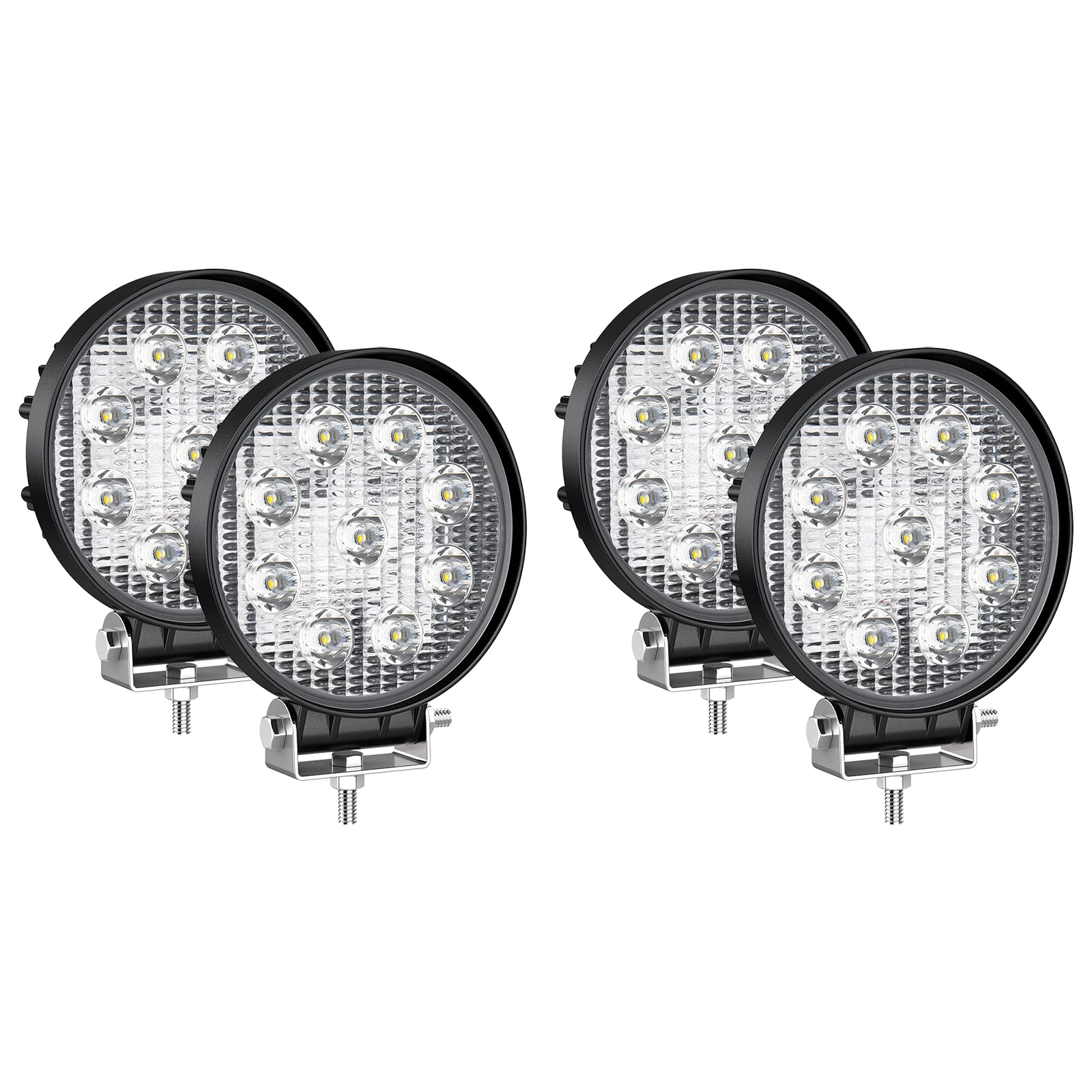 LEDKINGDOMUS 4 Pack 27W 4-Inch Round LED Light Bars - Waterproof Off-Road Work Lights for Trucks, Jeeps, SUVs, ATVs & Boats | Durable Fog & Driving Lights for Night Adventures, Camping & Emergency Use