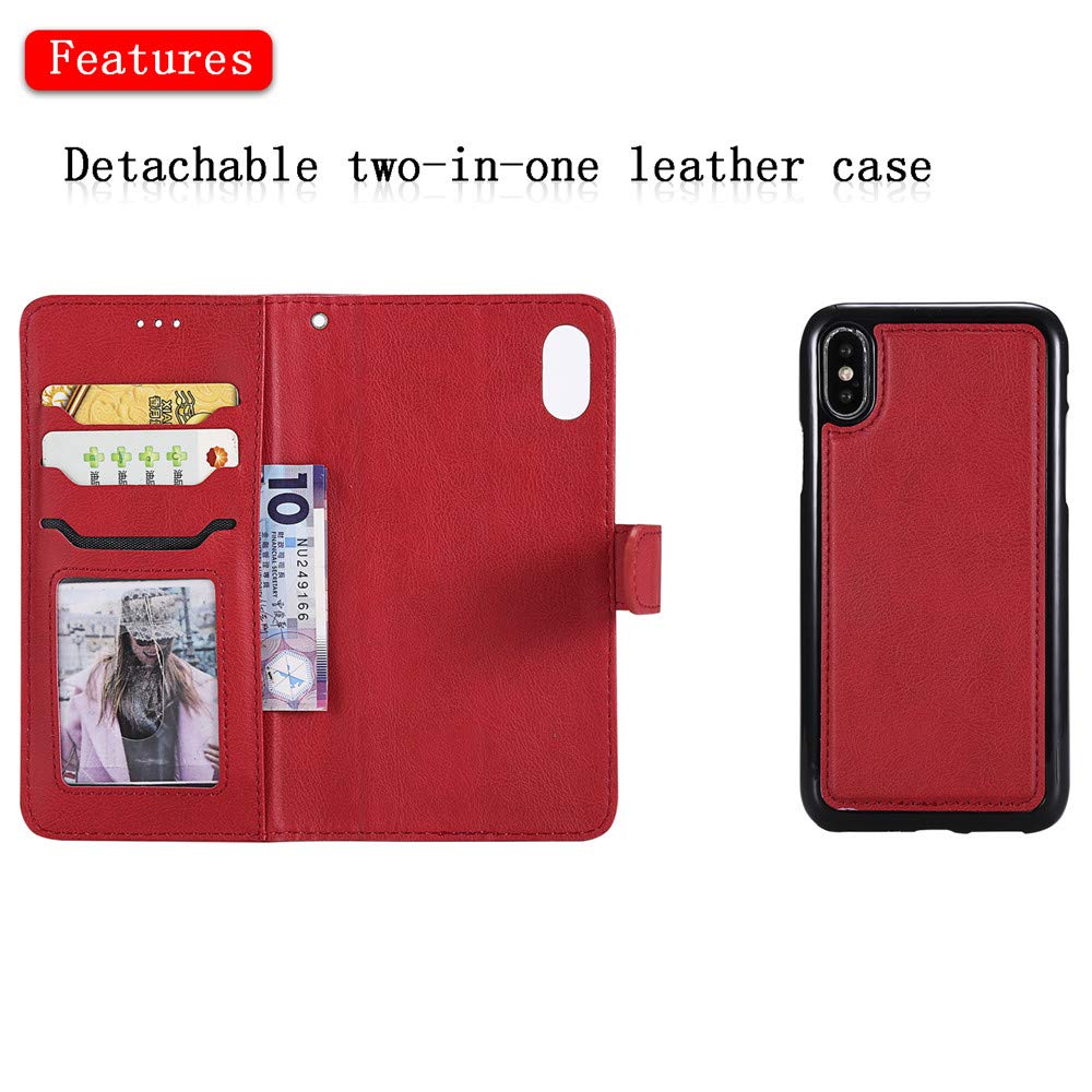 XYX 2 in 1 PU Leather Wallet Case for iPhone X/Xs - Magnetic Car Mount & Protective Cover (Red) | Slim RFID Blocking Card Holder for Credit Cards & ID | Perfect for Driving, Travel & Everyday Use