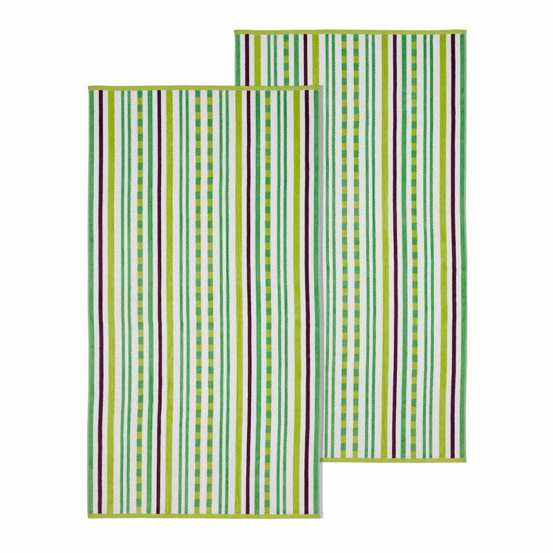 Premium 2-Piece Oversized Beach Towel Set - 100% Stripe Cotton, Medium Weight, Soft & Absorbent - Perfect for Pool, Beach, Vacation & Spa Days