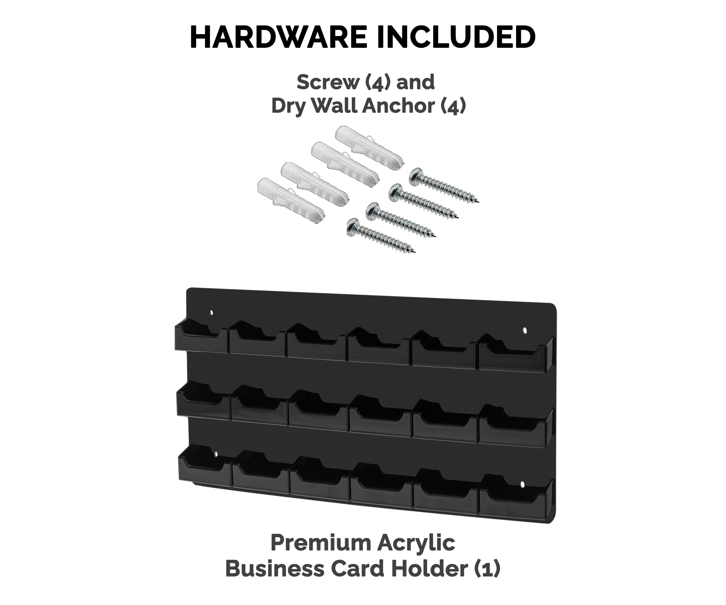 Black Acrylic 18-Slot Wall Business Card Holder - Displays 50 Contact Cards or 30 Gift/Membership Cards (3.5