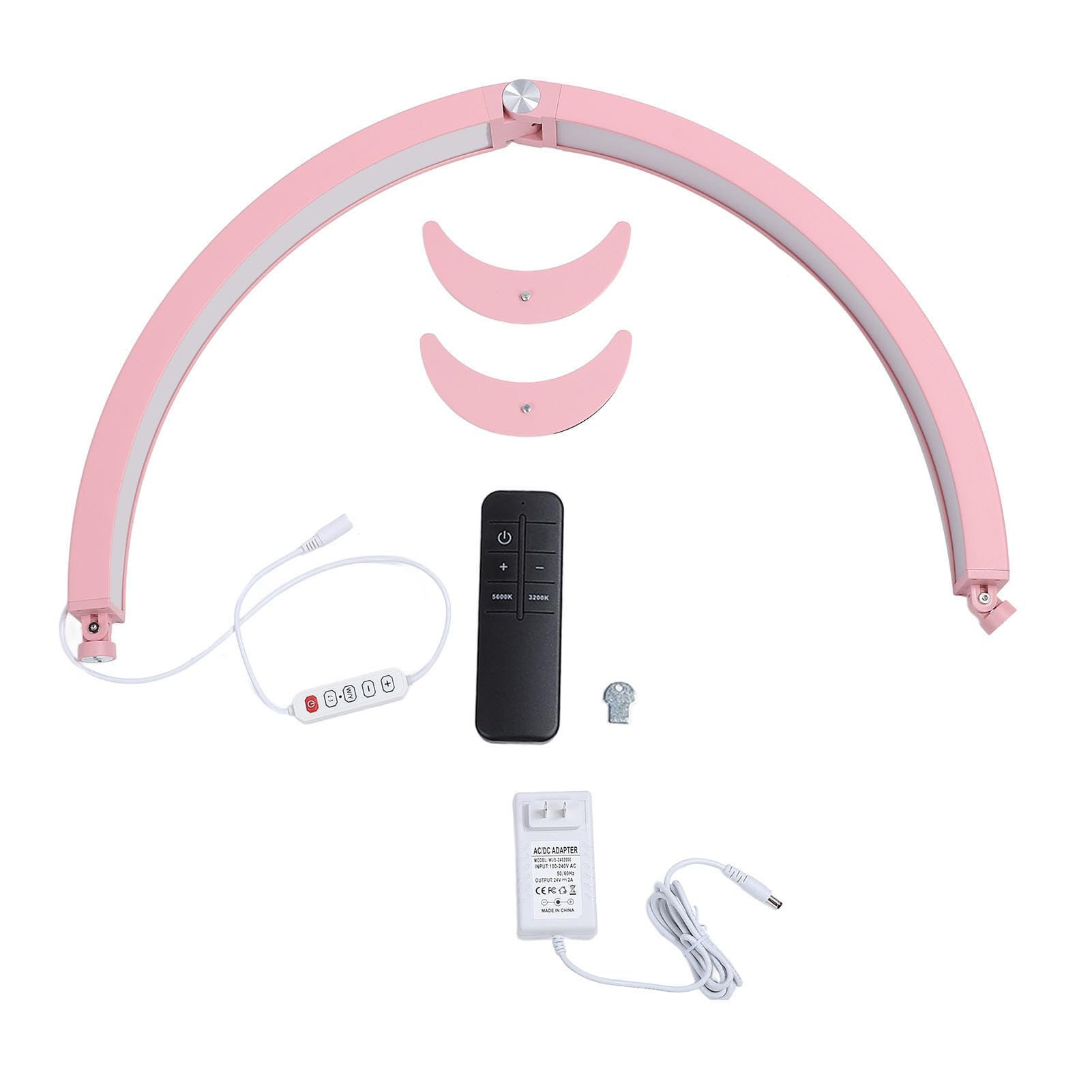 Half Moon Nail Desk Lamp with Remote Control - 27.5 Inch 2000LM LED Beauty Light for Eyelash Extensions & Nail Art - Adjustable Brightness, US Plug - Perfect for Salon, Home Spa & Professional Makeup Studio
