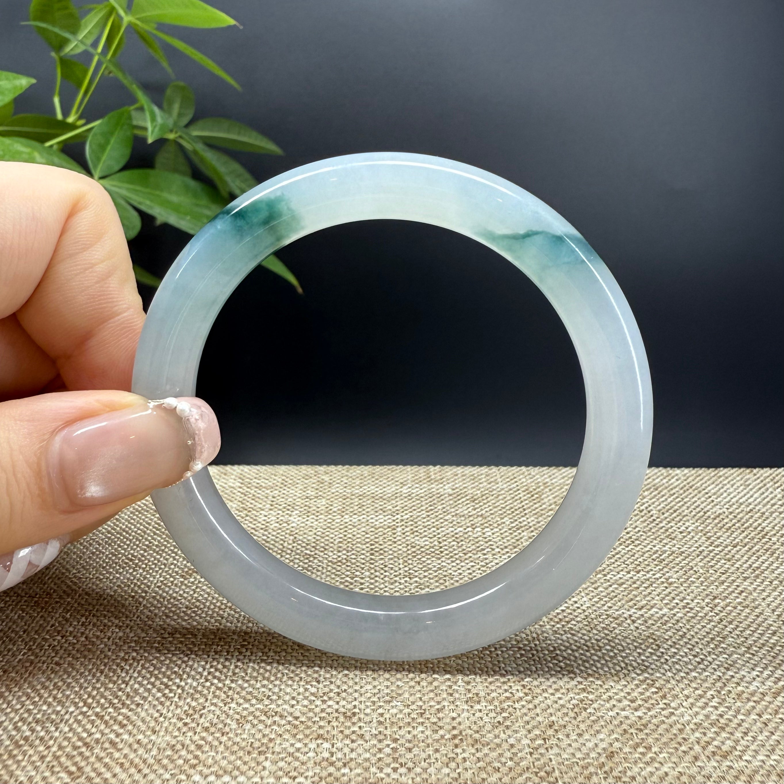 Genuine Burmese Icy Blue Green Jadeite Bangle Bracelet (55.3mm) - Authentic AAA Grade Natural Jade Jewelry for Women, Elegant Handmade Bangle for Special Occasions, Gifts & Meditation