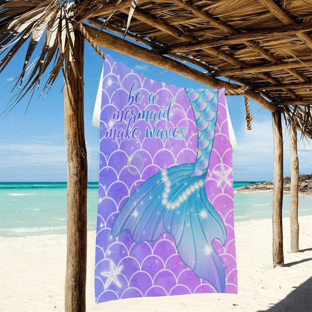 Custom Personalized Mermaid Beach Towel for Kids & Girls - Embroidered Name Mermaid Tail Towel (Black) | Perfect for Pool, Beach, Vacation & Summer Gifts