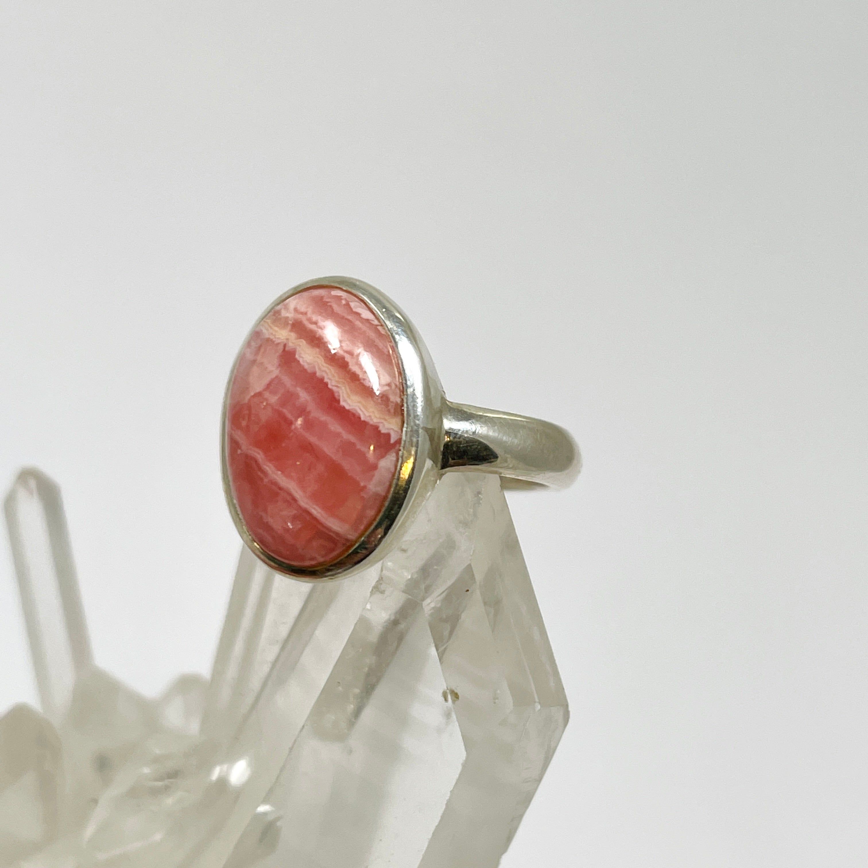 Rhodochrosite Oval Cabochon Ring - Size 5.5 - PRGJ648 - Perfect for Healing Crystal Jewelry & Spiritual Gift Giving