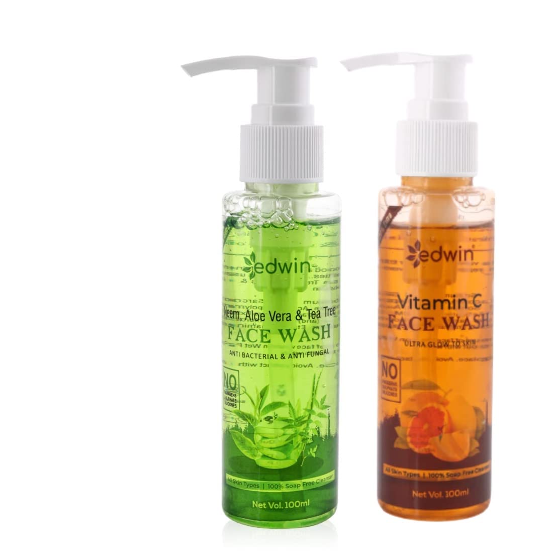 **Edwin Combo Neem, Aloe Vera & Tea Tree Vitamin C Face Wash (Pack of 2) - Deep Cleansing for Acne, Oily & Sensitive Skin - Perfect for Daily Skincare Routine**