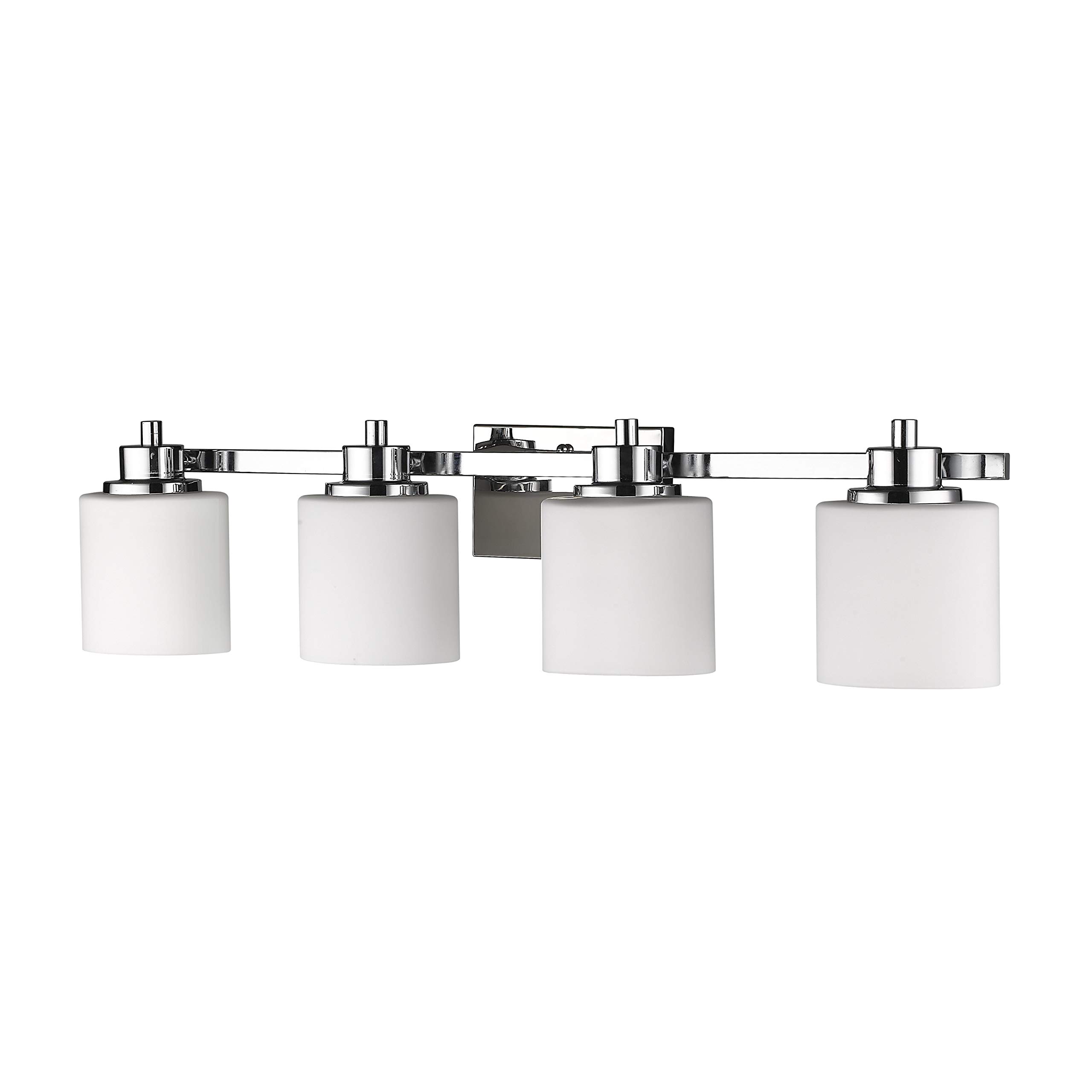 Contemporary 4-Light Chrome Bathroom Vanity Light Fixture with White Alabaster Glass Shades - 33 Inch Wide - Perfect for Modern Bathroom, Powder Room or Dressing Room Lighting